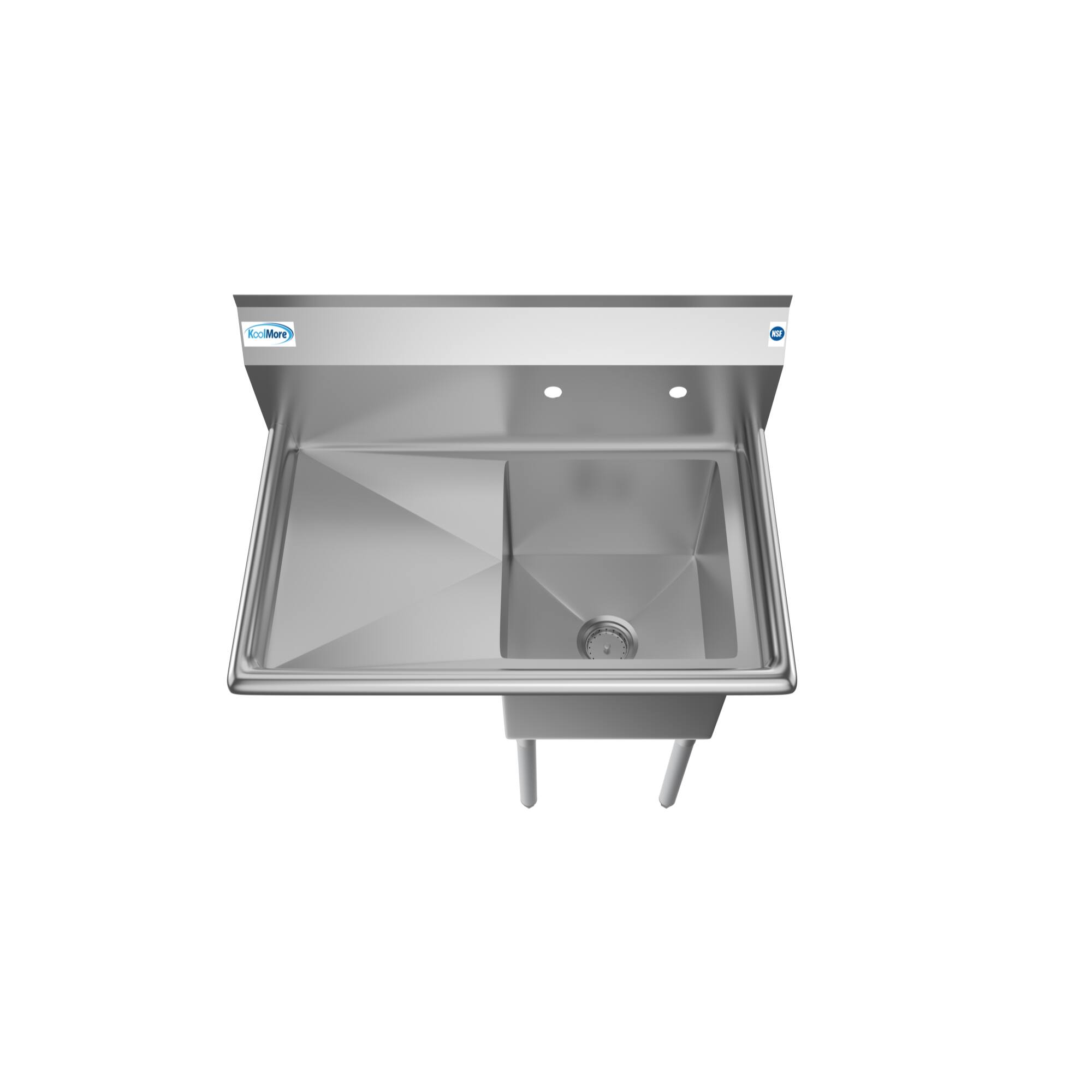 Left. Koolmore - 33 in. One Compartment Stainless Steel  Sink with Drainboard, Bowl Size 15"x 15"x 12" SA151512-15L3. - Stainless Steel.