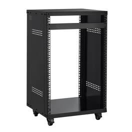 Glintex - 16U Rack Case, 200 lbs Capacity AV Studio Rack with Lockable Wheels, Open Frame Vent Design for 19" Equipment