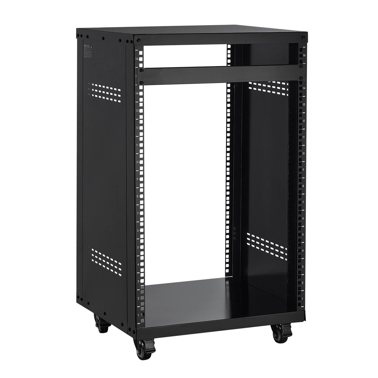 Front. Glintex - 16U Rack Case, 200 lbs Capacity AV Studio Rack with Lockable Wheels, Open Frame Vent Design for 19" Equipment.