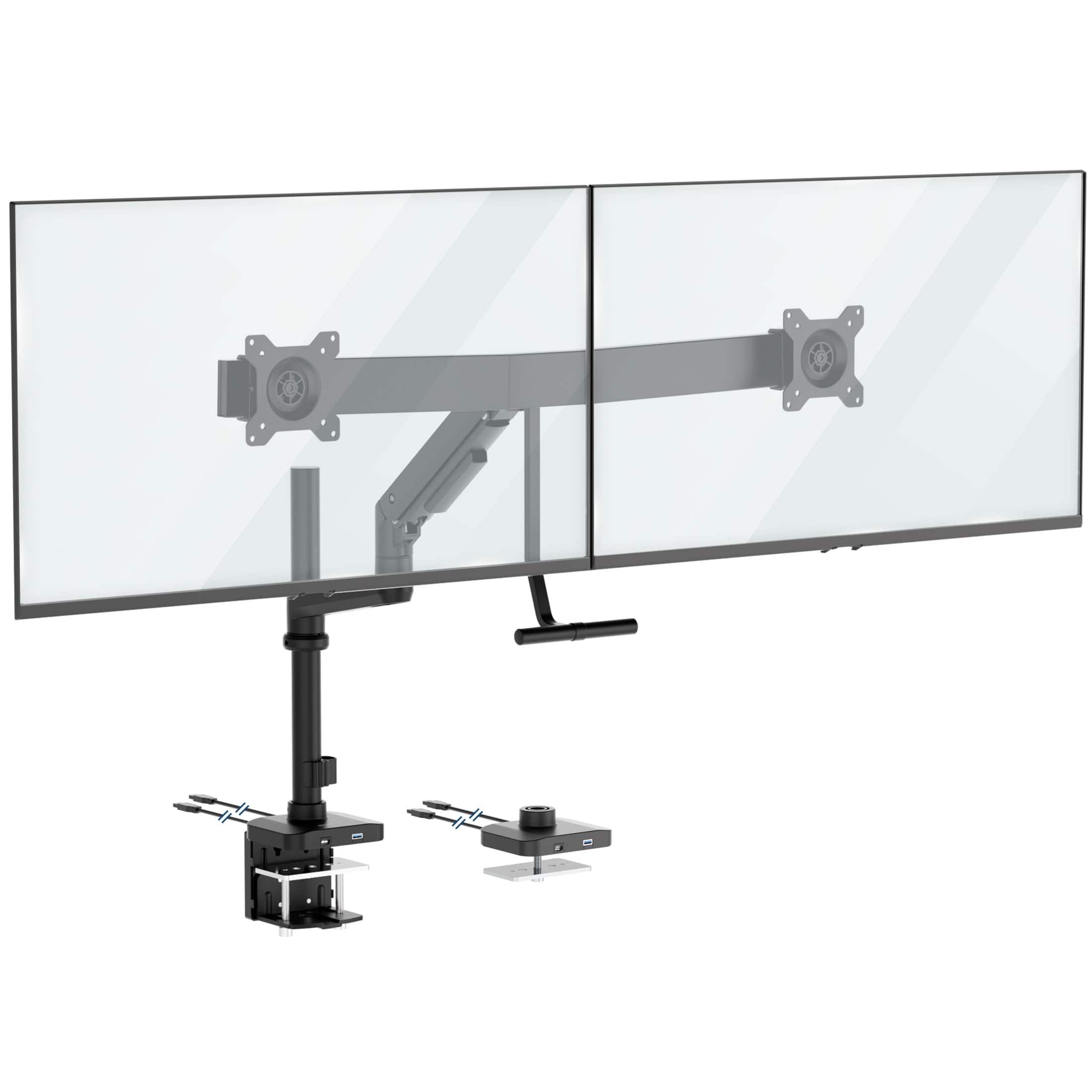 Mount-It! - Dual Monitor Desk Mount with Pole Crossbar, USB-C, Gas Spring Arms for 17-32 Inch Screens - Black