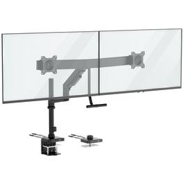Mount-It! - Dual Monitor Desk Mount with Pole Crossbar, USB-C, Gas Spring Arms for 17-32 Inch Screens - Black