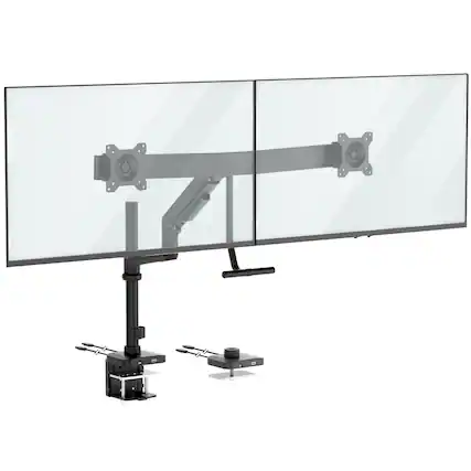 Front. Mount-It! - Dual Monitor Desk Mount with Pole Crossbar, USB-C, Gas Spring Arms for 17-32 Inch Screens - Black.