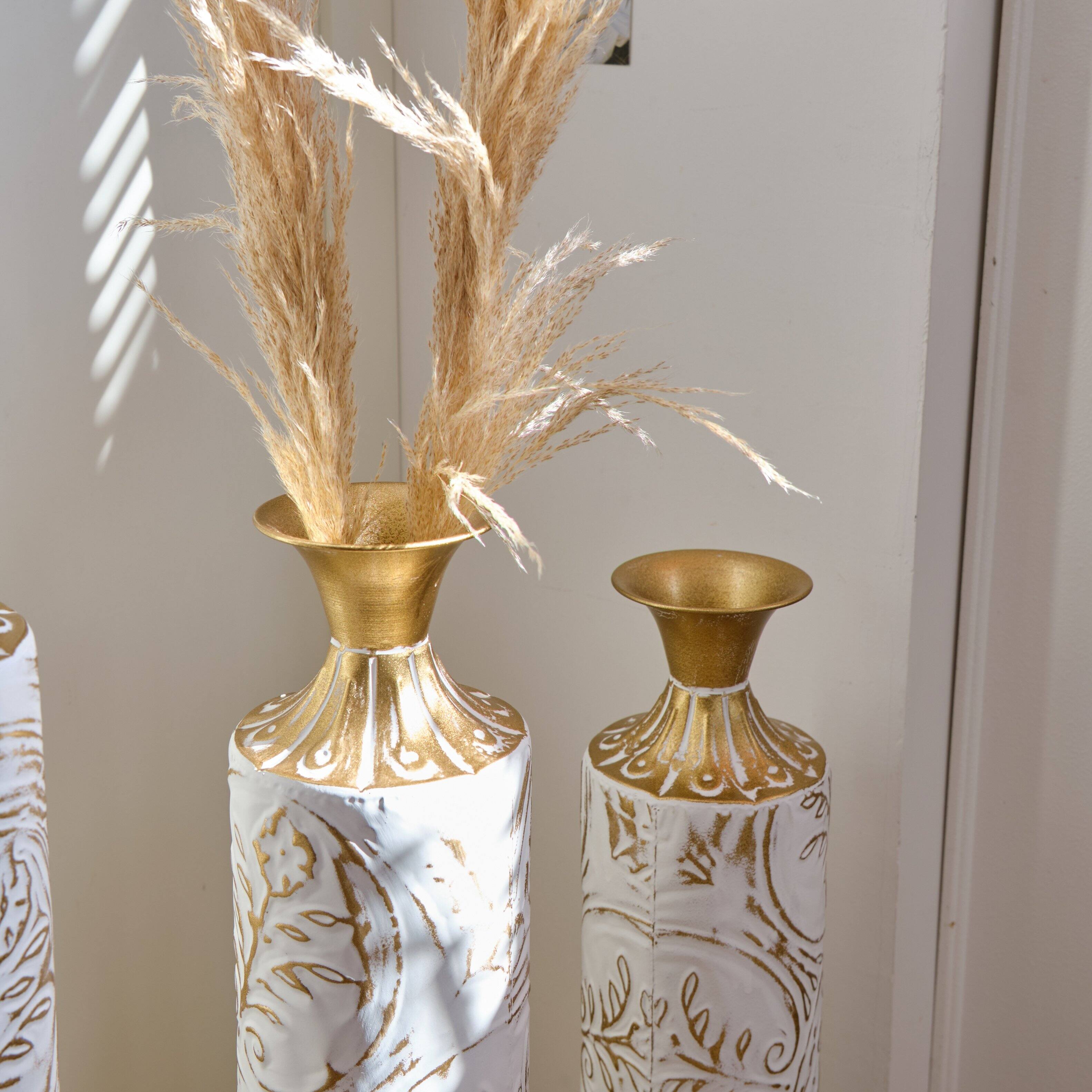 Alt View 2. Anysun - White Metal Floor Vases Set of 3 - Glazed Finish, 24in/28.7in/33.5in Height for Home Decor - White.