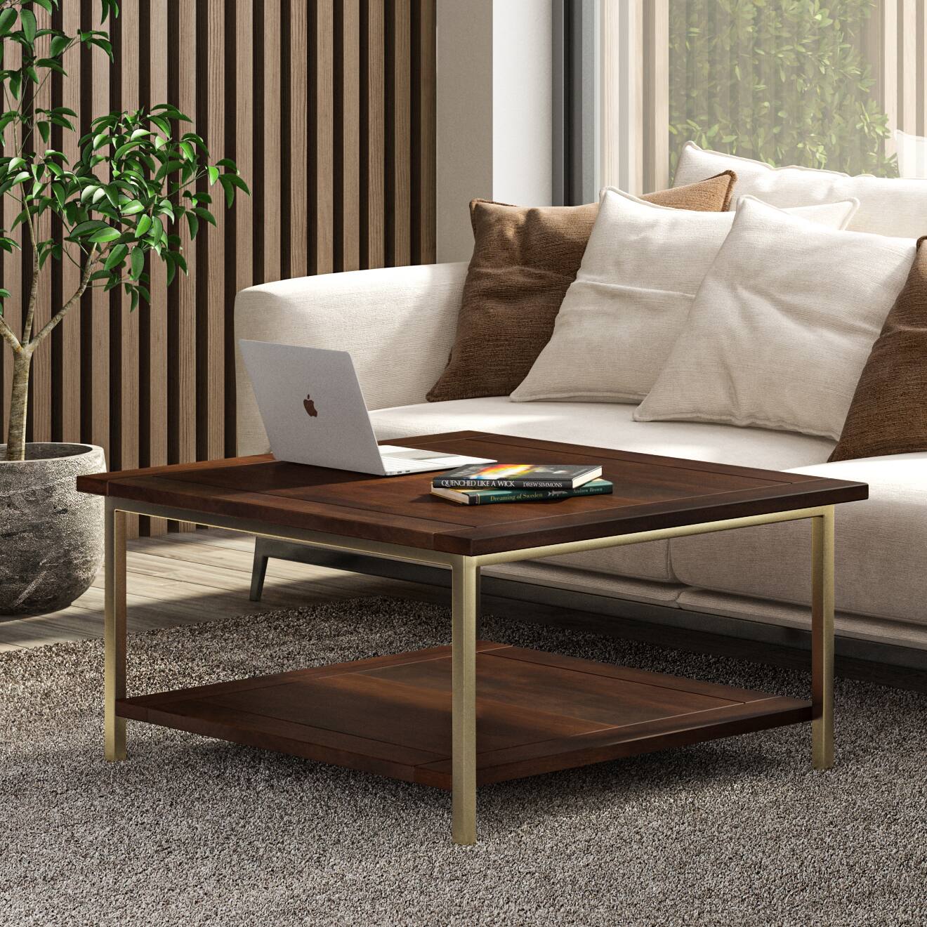 Left. Simpli Home - Skyler Square Coffee Table - Dark Brown / Gold.
