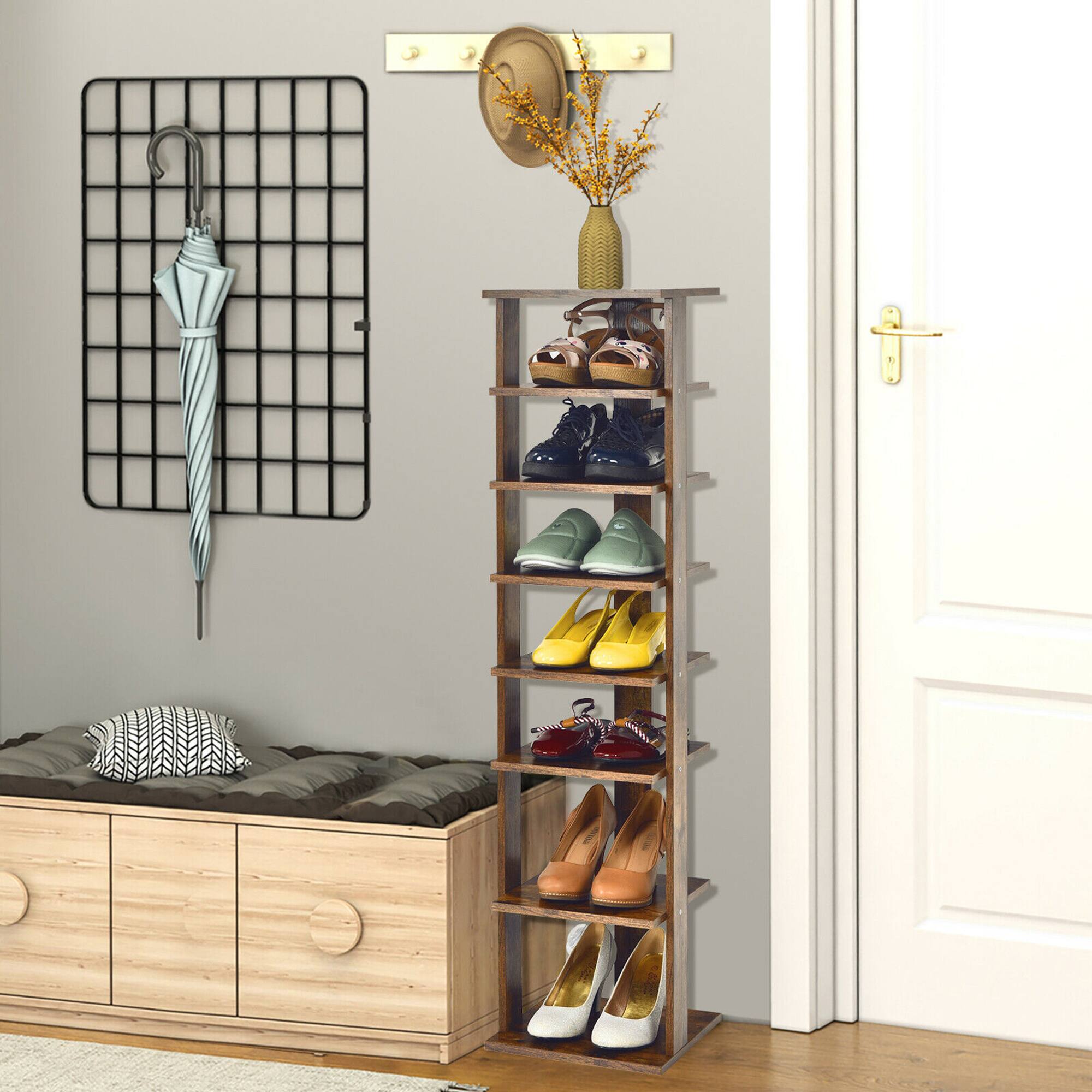 Alt View 2. Gymax - Gymax 7-Tier Vertical Shoe Rack Free Standing Storage Shelf Organizer Space Saving - Rustic Brown.
