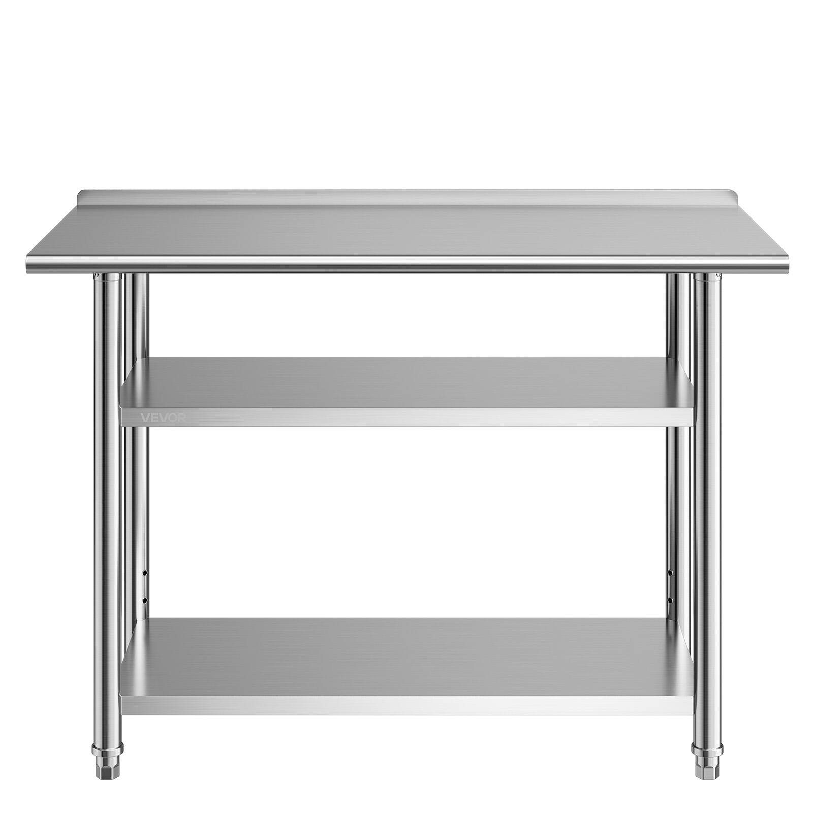 Alt View 5. VEVOR - Stainless Steel Work Table, 24x48 Inch Food Prep Table with 2 Shelves and Backsplash, Commercial Kitchen Workstation - Silver.