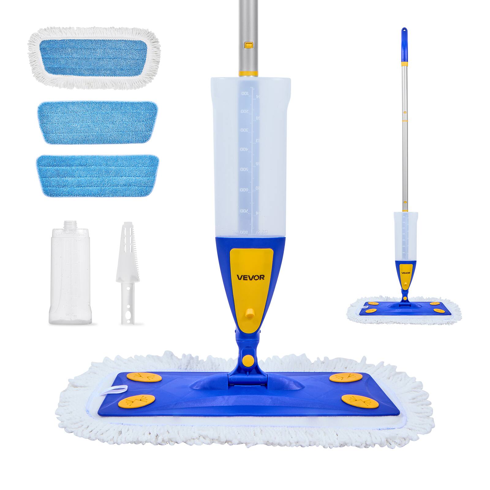 VEVOR - Spray Mop, with 3 Washable Pads for Dry and Wet Floor Cleaning and a 27oz Refillable Water Tank, Microfiber Dust Wet Mop - Blue