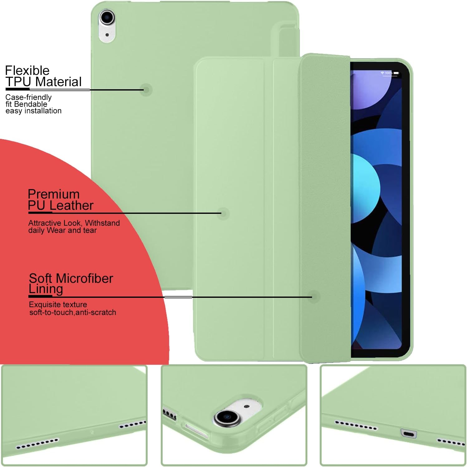 Flexible TPU Material  
Case-friendly fit, Bendable, easy installation  

Premium PU Leather  
Attractive Look, Withstand daily Wear and tear  

Soft Microfiber Lining  
Exquisite texture, soft-to-touch, anti-scratch