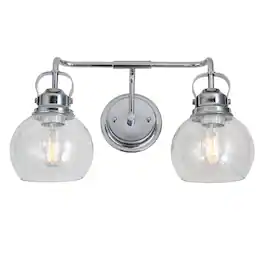 Jonathan Y - Shirley 17.5" 2-Light Farmhouse Industrial Metal LED Vanity Light with Seeded Glass Globe Shades - Chrome