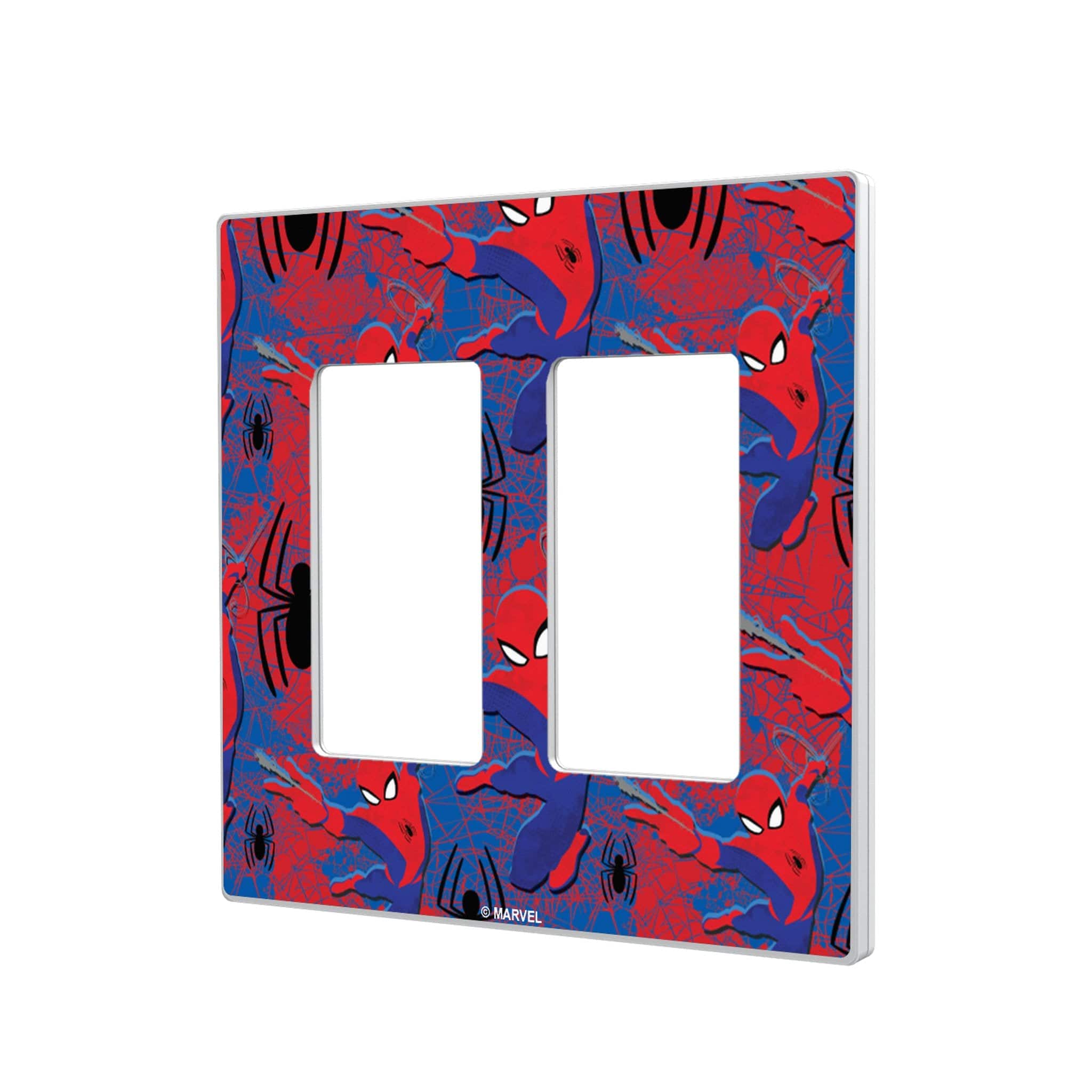 Keyscaper - Marvel Pattern Hidden-Screw Light Switch Plate - Double Rocker - Spider-Man