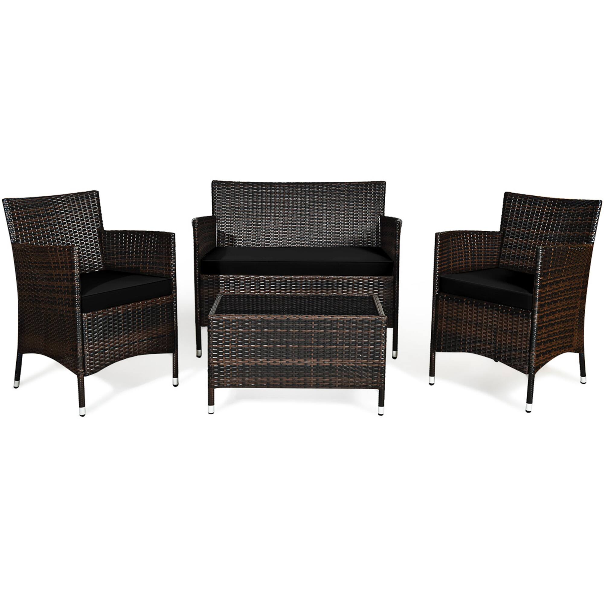 Alt View 9. Gymax - Gymax 8PCS Patio Rattan Conversation Furniture Set Outdoor w/ Black Cushion - Black.