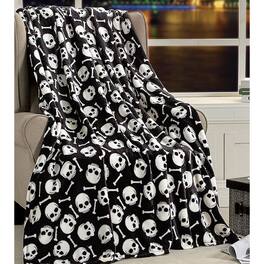 Noble House - Plazatex Skull Bones Micro Plush Decorative Halloween Throw Blanket 50" X 60" Black And White - Black & white
