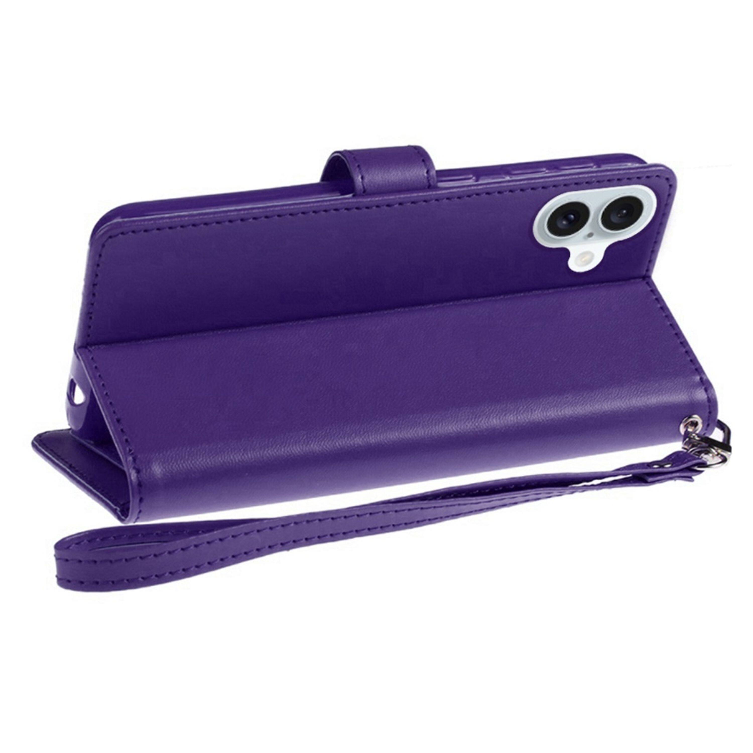 Back. Kitcheniva - PU Leather Phone Wallet Phone Case With Wrist Strap Tempered Glass For iPhone 17 Dark Purple - Dark Purple.