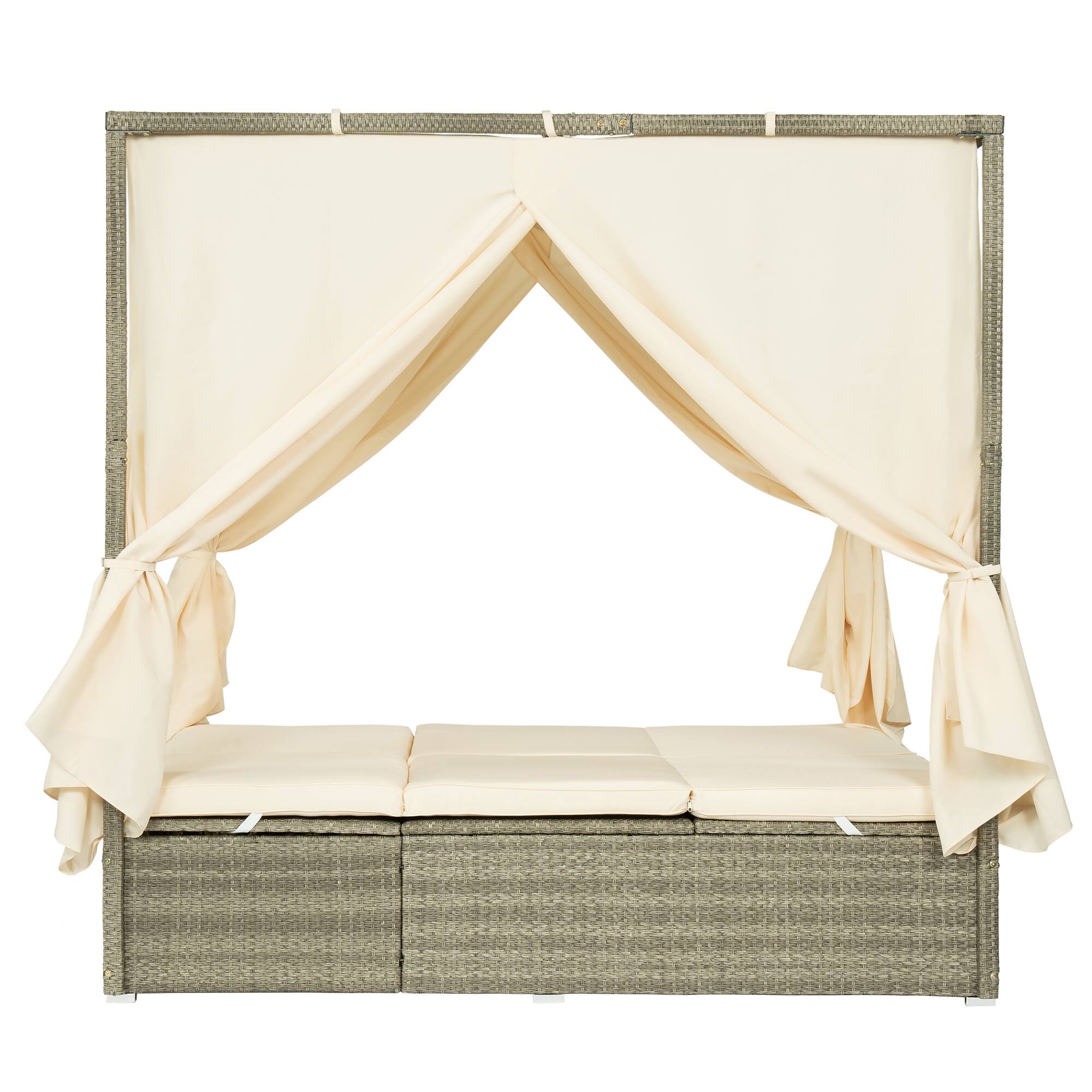 Back. Mondawe - Outdoor Adjustable Sun Lounger with Canopy, Recline and Removable Cushion - Beige.