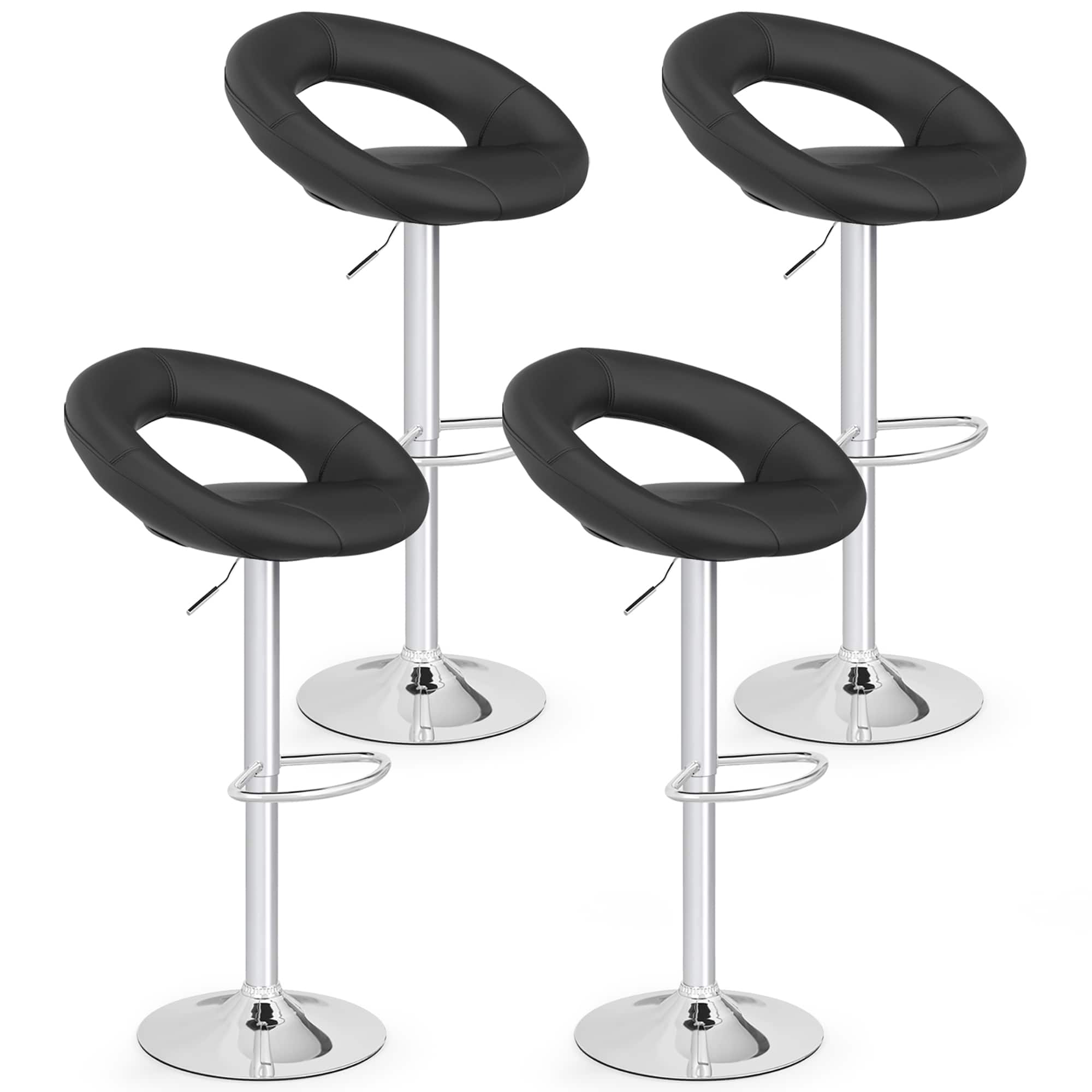 Gymax - Set of 4 Adjustable Bar Stools Swivel Pub Chairs Barstools PU Leather - Black price history on PriceWatchPro