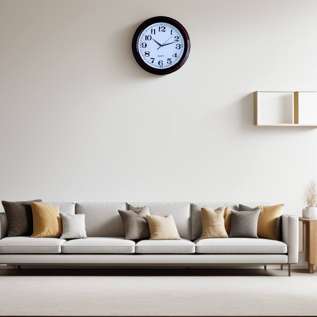 Angle. FC Design - 15"H Dark Brown Classic Round Wall Clock - Decorative Timepiece - Multicolor.
