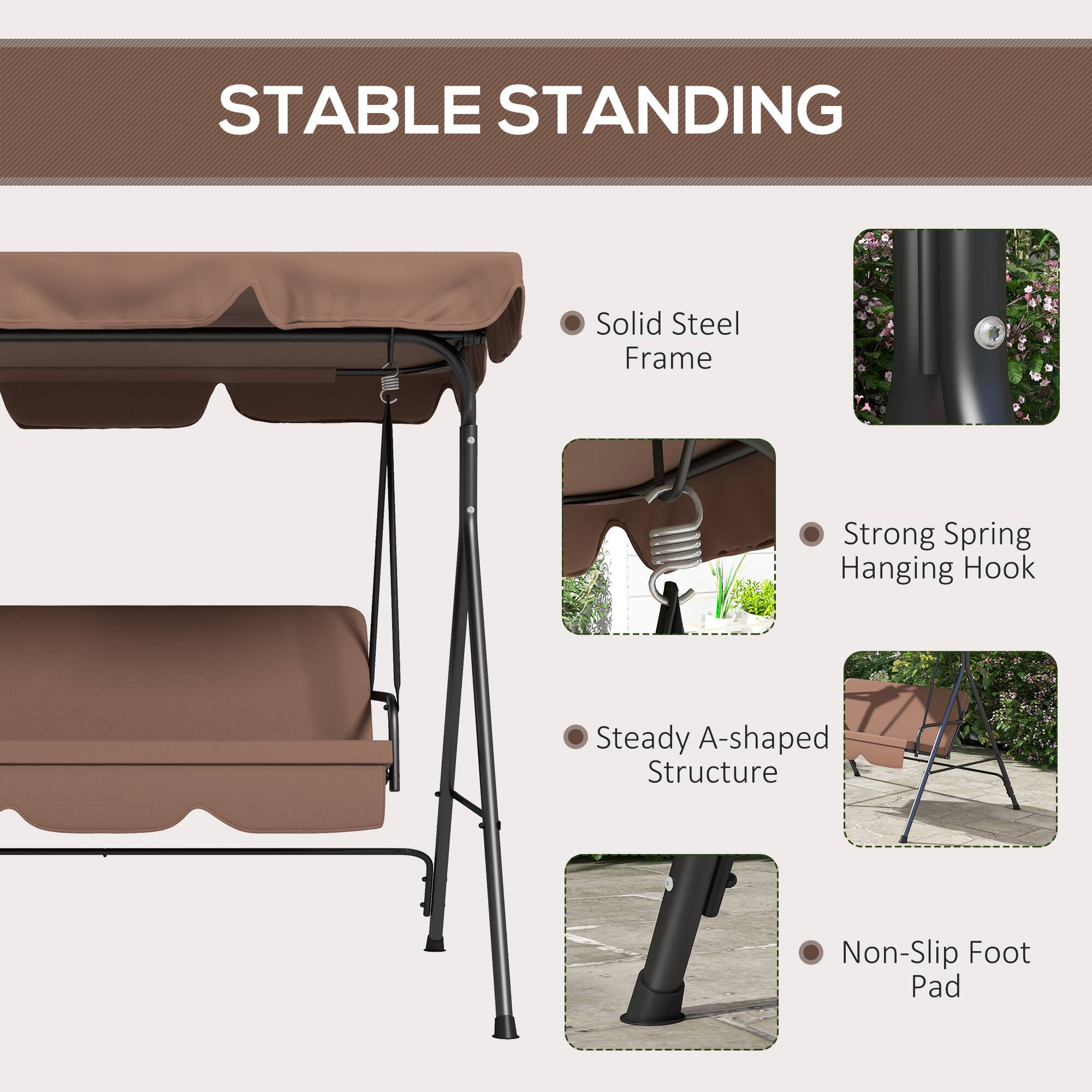 STABLE STANDING

Solid Steel Frame
Strong Spring Hanging Hook
Steady A-shaped Structure
Non-Slip Foot Pad