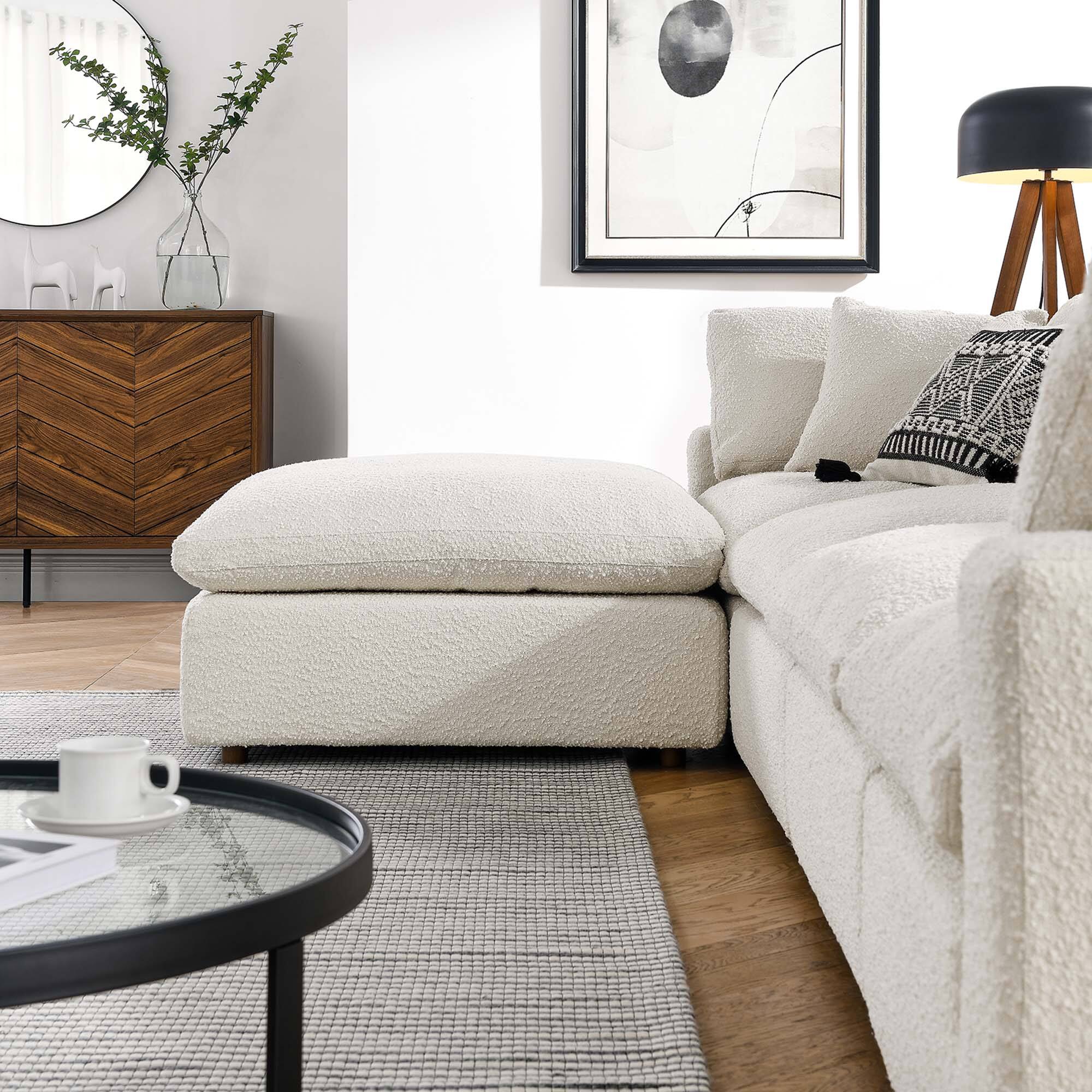 Alt View 1. Modway - Commix 5-Piece Down Filled Overstuffed Boucle Fabric Sectional Sofa by Modway - White.