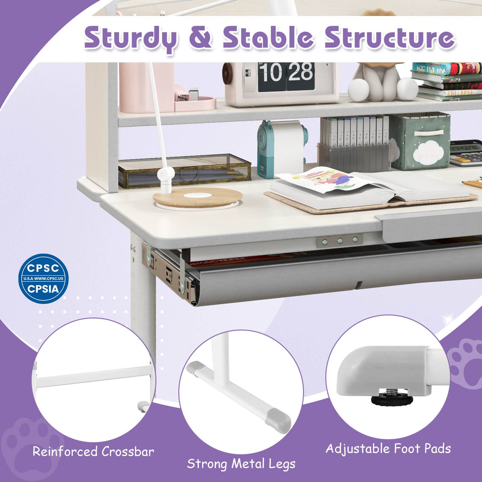 Sturdy & Stable Structure

- Reinforced Crossbar
- Strong Metal Legs
- Adjustable Foot Pads

CPSIA
CPSIA
U.S.A. WWW.CPSC.GOV