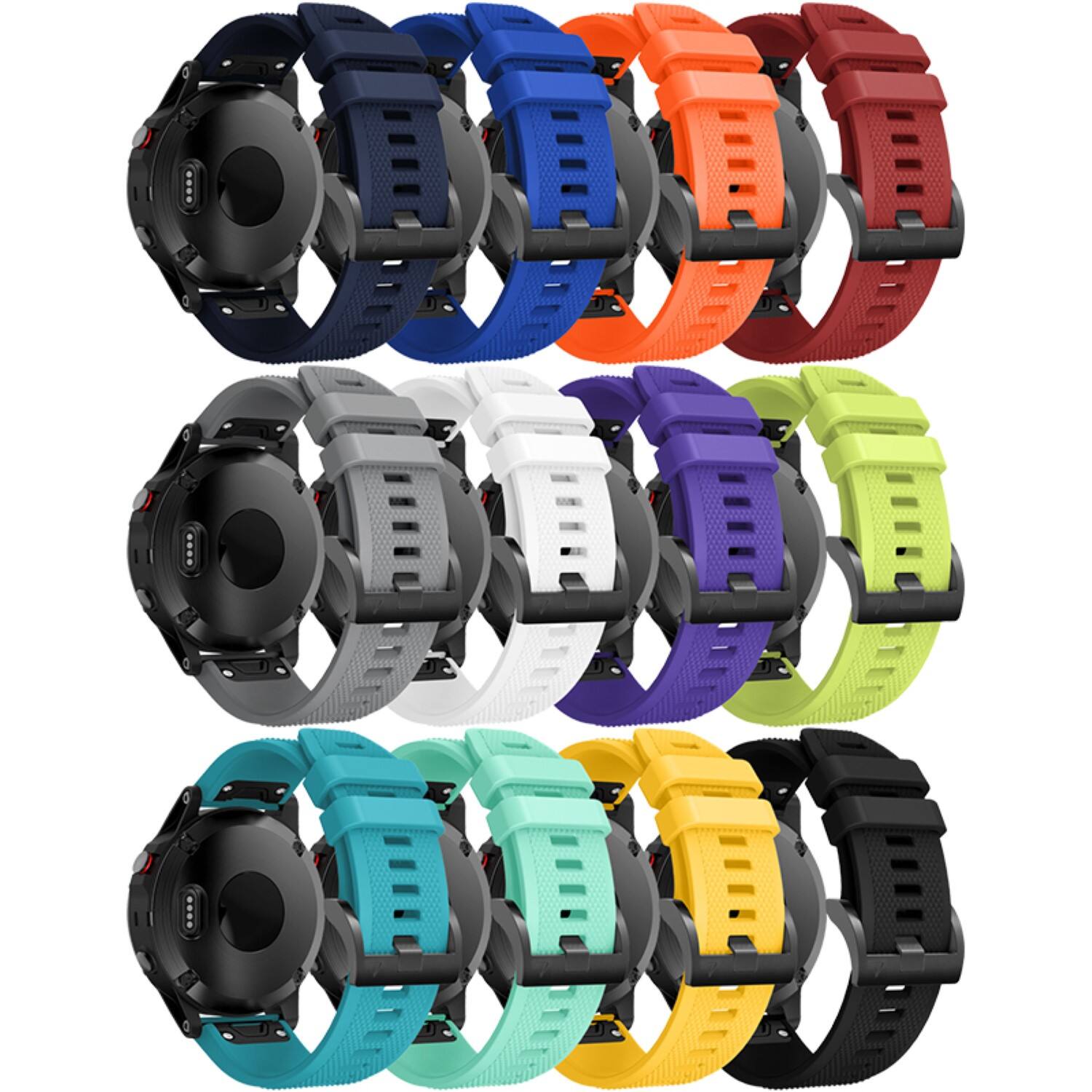 Left. StrapsCo - Summit Strap QuickFit 22 Silicone Rubber Watch Band For Garmin Fenix 5 & 5 Plus - Red.