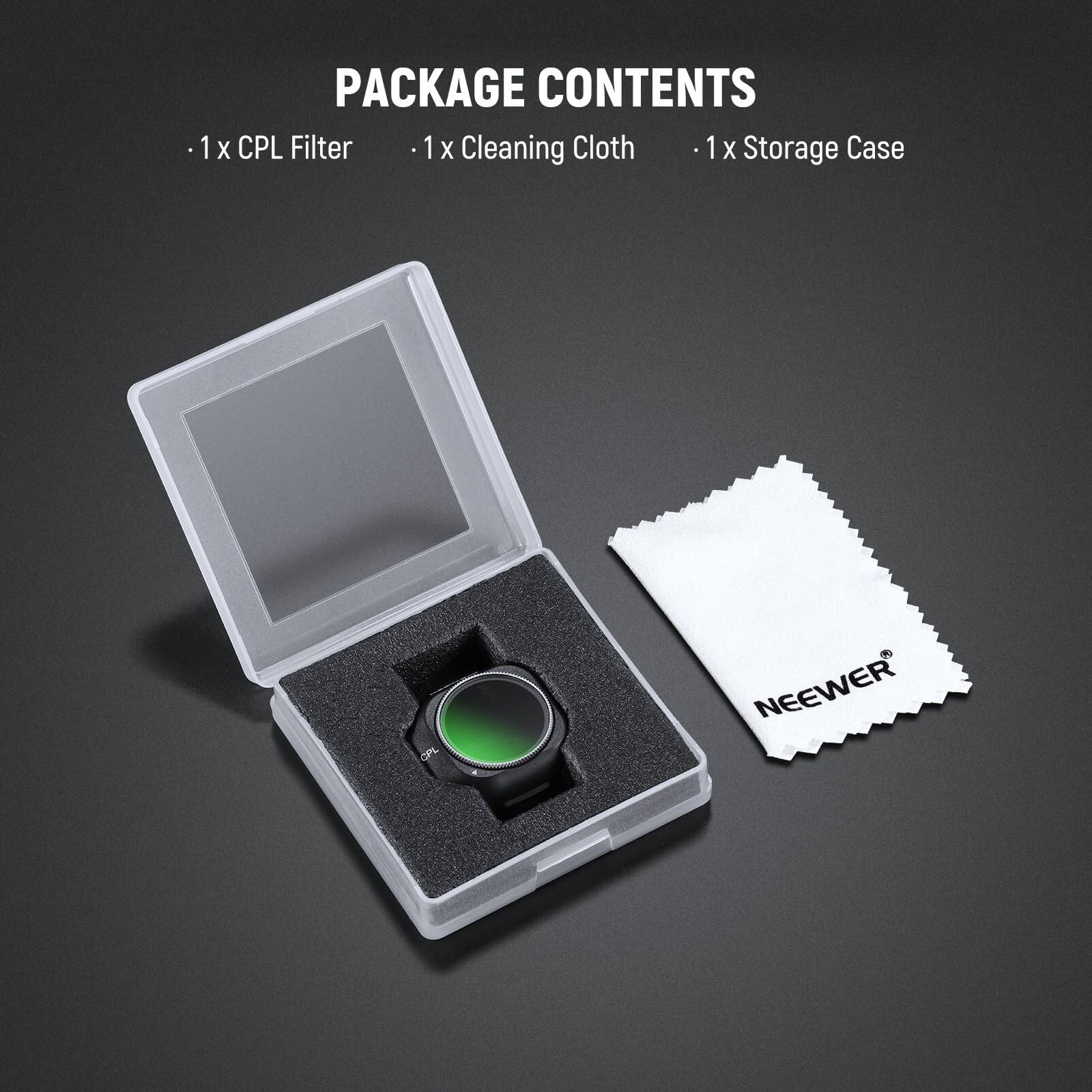 PACKAGE CONTENTS

- 1 x CPL Filter
- 1 x Cleaning Cloth
- 1 x Storage Case
