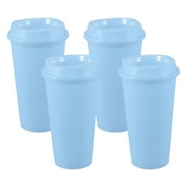 Unique Bargains - 4pcs Reusable Coffee Cups with Lids, 16oz Travel Mugs Spill Proof for Hot and Cold Drinks Juice Tea - Light Blue