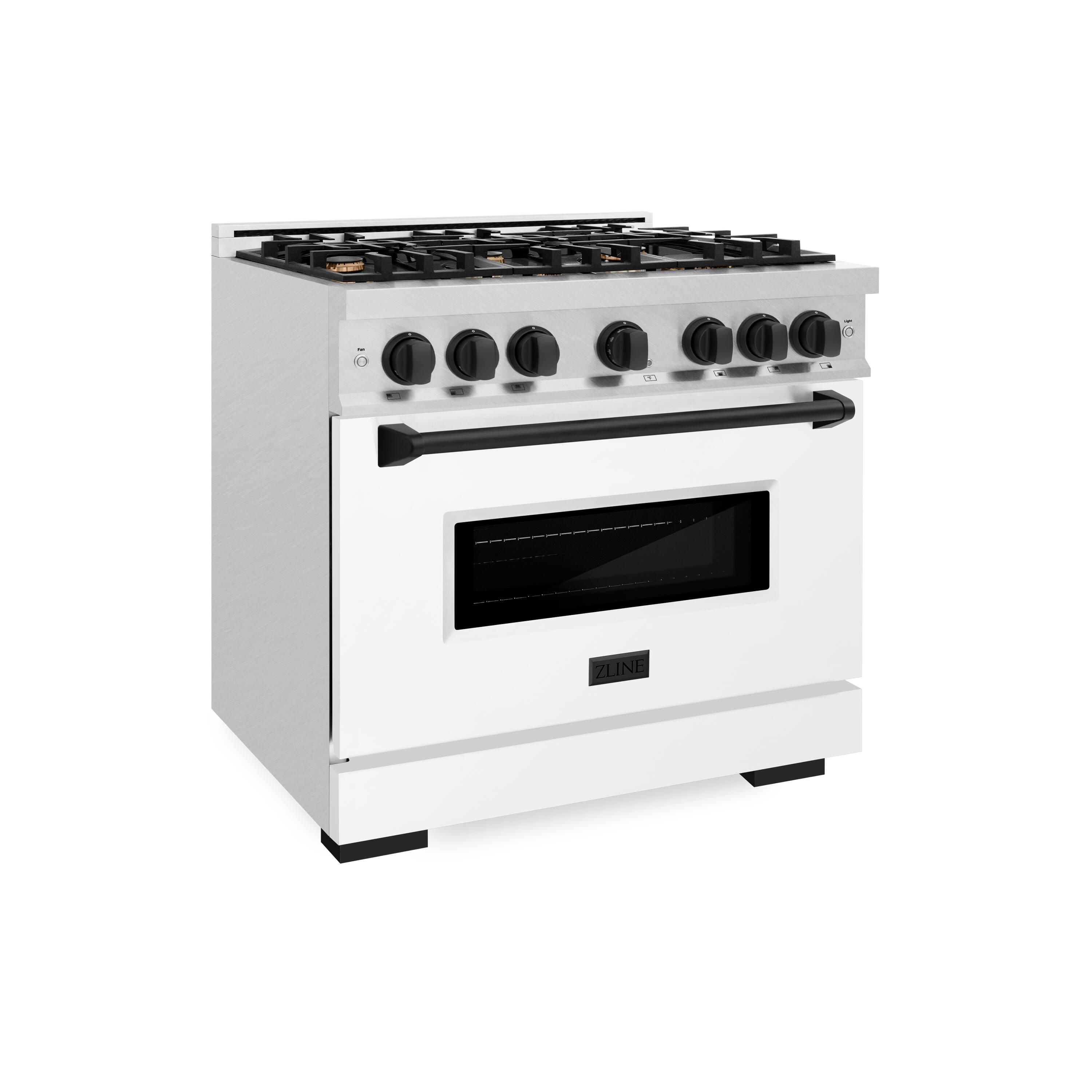 Angle. ZLINE - ZLINE Autograph 36 in. Classic Dual Fuel Range with White and Black Accents (CDRSZ-WM-36-MB) - White.