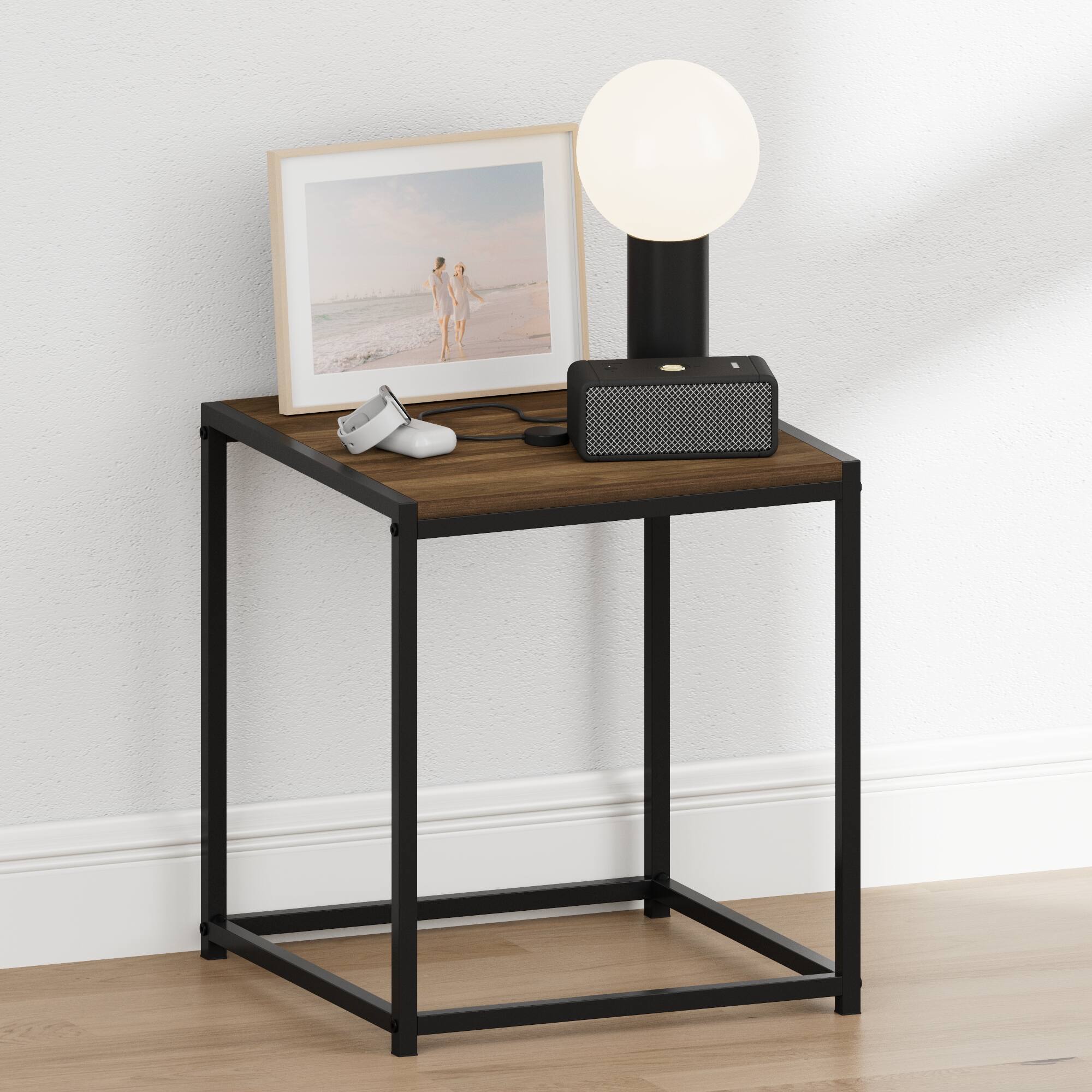 Alt View 1. Furinno - CAMNUS Night Stand, Metal Frame Nightstand, Toolless Side Table, End Table, Bedside Table - Columbia Walnut.