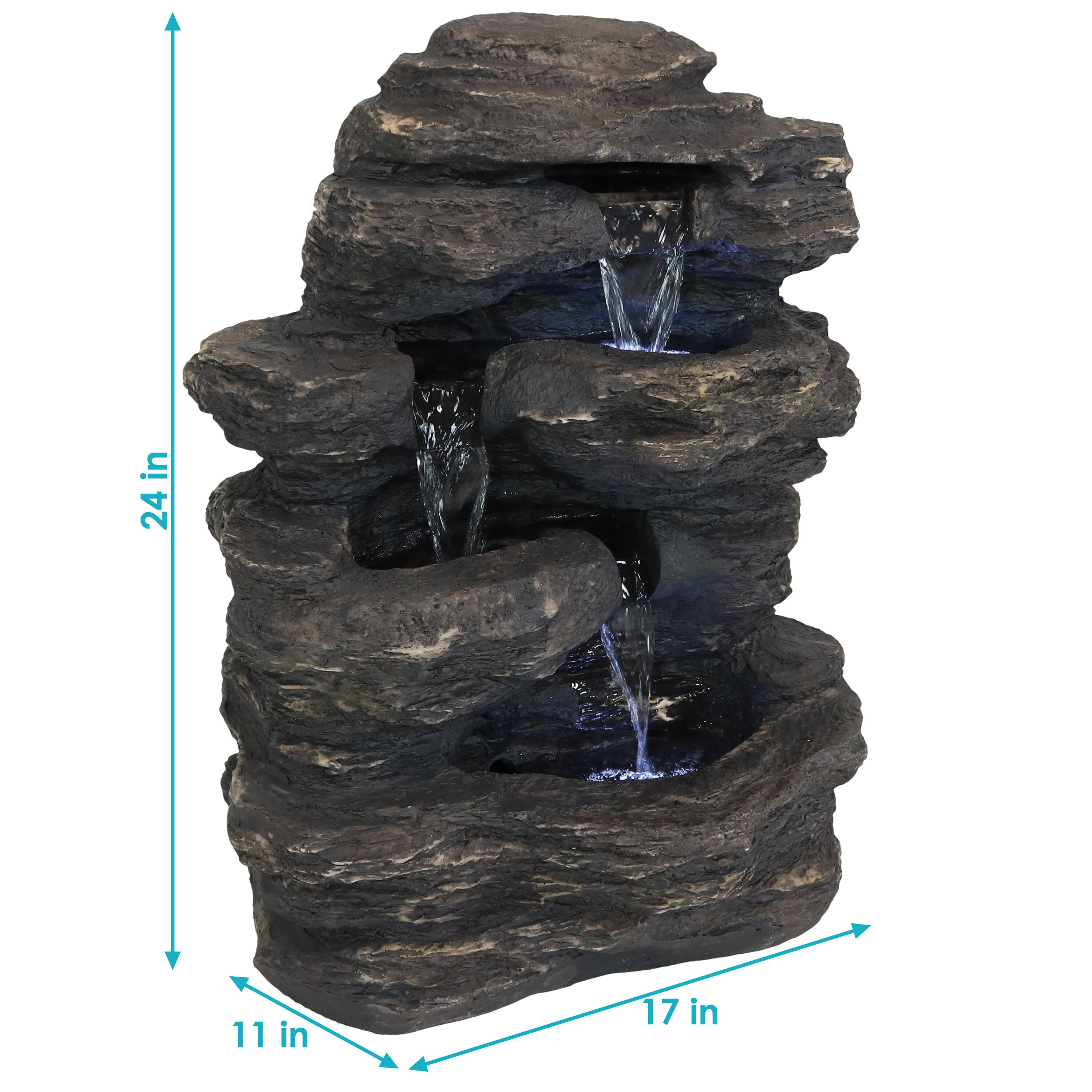 Alt View 2. Sunnydaze - Polystone Rock Falls Waterfall Fountain with LED Lights - 24 in - Grey.