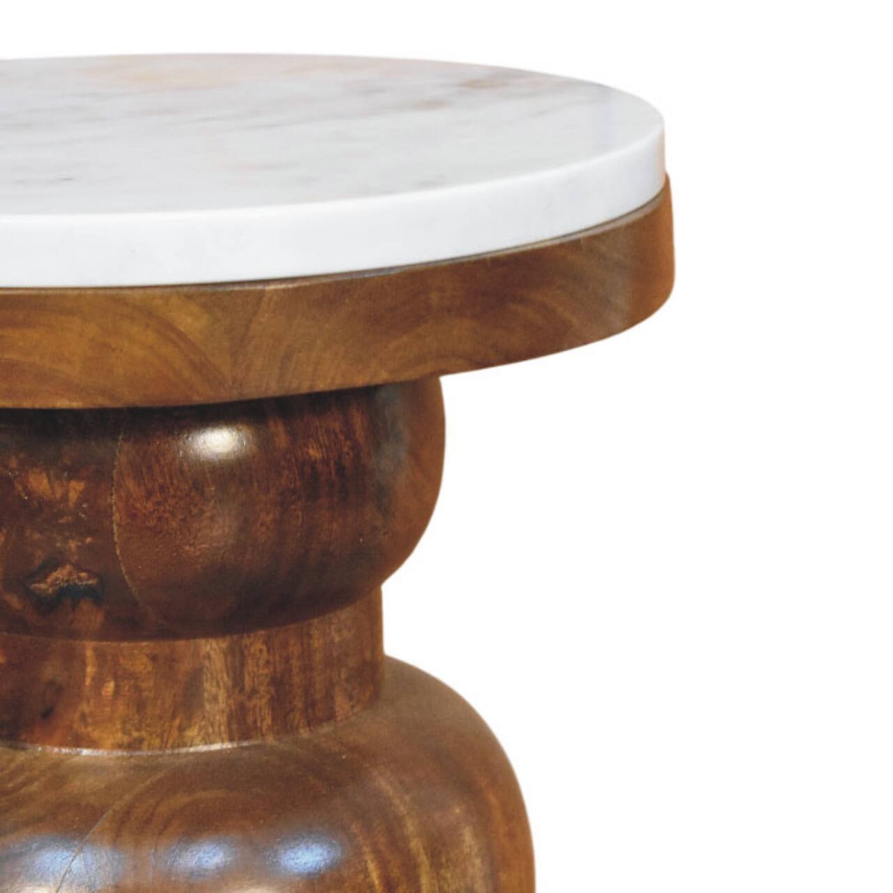 Left. Artisan Furniture - Artisan Furniture Solid Wood Marble Top Bulla Side Table - Brown.