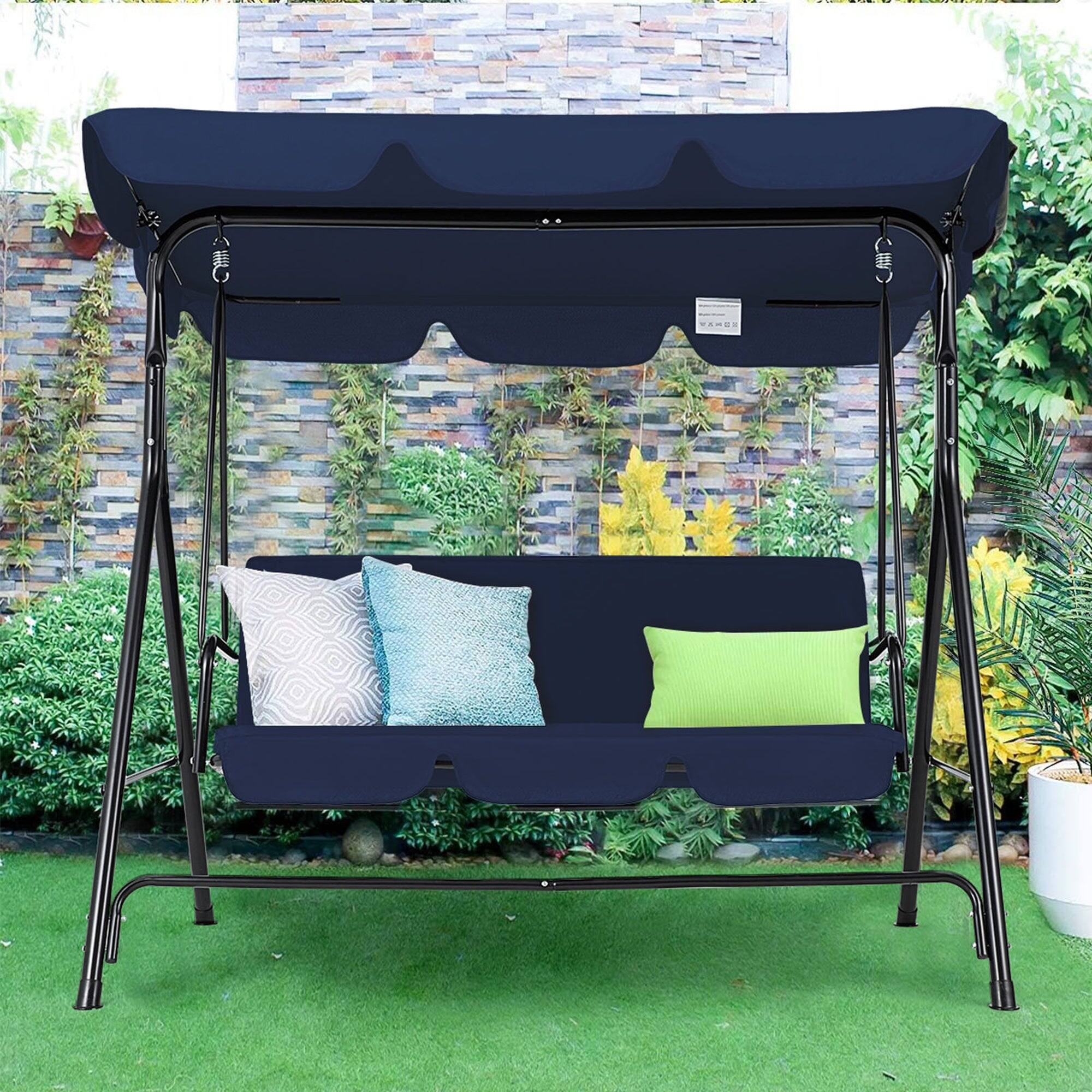 Alt View 2. Boyel Living - 3 Person Metal Patio Swing with Removable Cushion Outdoor Porch Swing Chair - Blue.