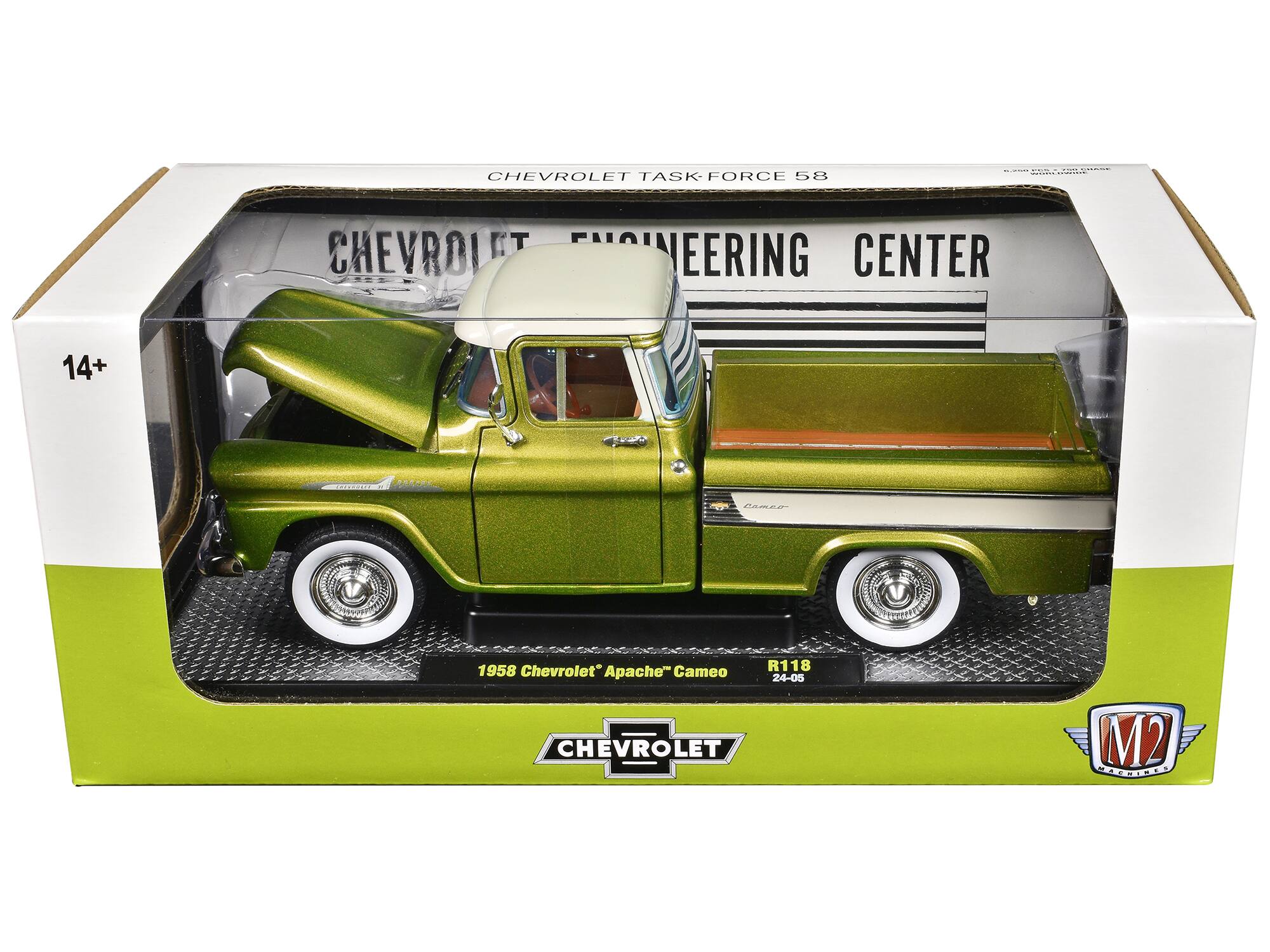 CHEVROLET TASK FORCE 58  
CHEVROLET ENGINEERING CENTER  

1958 Chevrolet Apache Cameo  
R118  
24-05  

M2  
MATCHBOX  

14+
