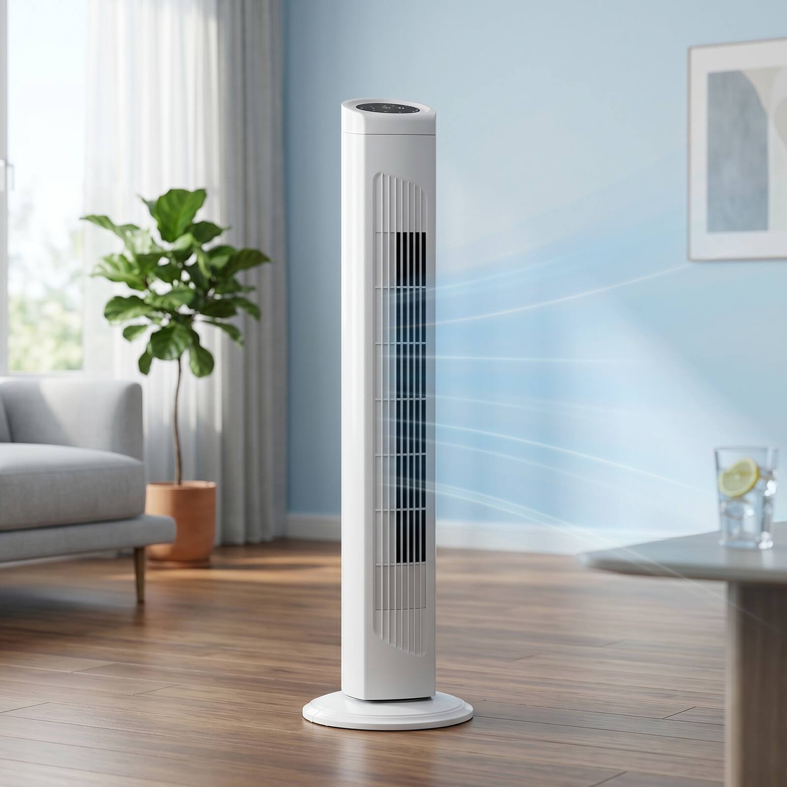 Alt View 8. Winado - 32 inch Bladeless Tower Fan, Portable Floor Fan with Remote Control, LED Display, Adjustable 90° Oscillating, 3 Speeds - White.