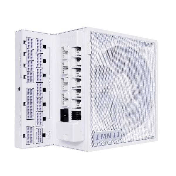 Angle. Lian Li - Edge Gold Series 1000W Full Modular Power Supply (Fan Hub Included)-ATX 3.0, 3.1-PCIE 5.1-L-Shape Design, EG1000G.WH - White.