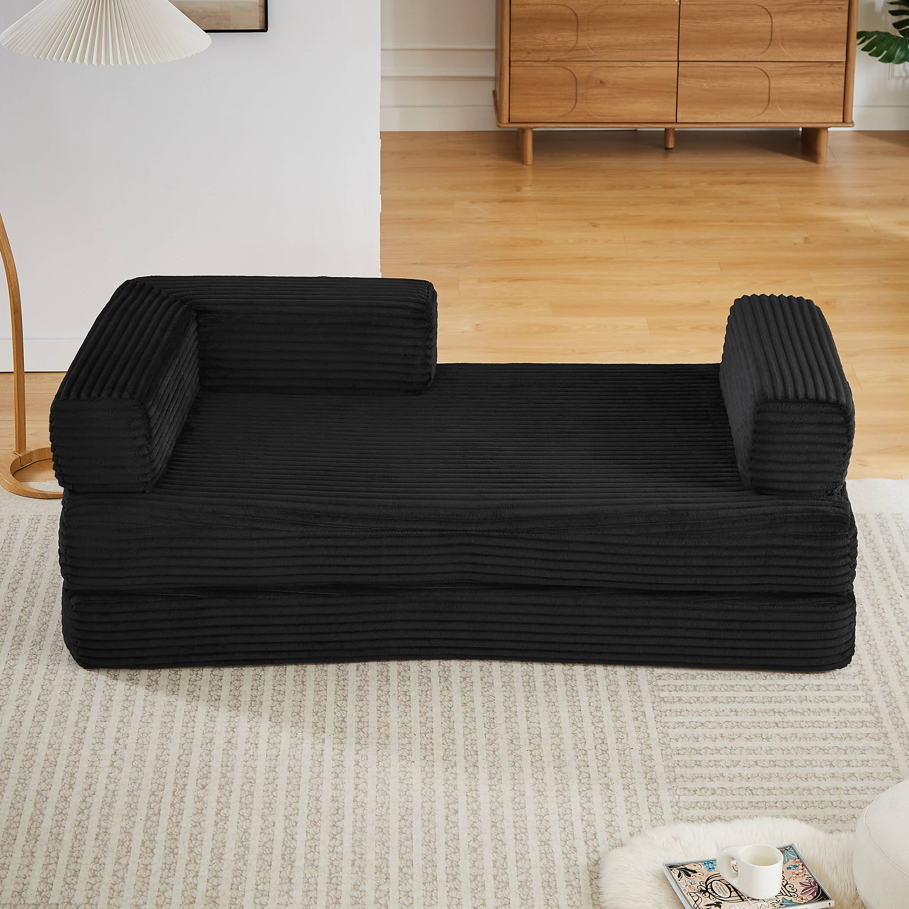 Angle. Anysun - Anysun Modern Modular Classic Color Scheme Corduroy Fabric Boneless Loveseat Sofa, No Assembly - Black.