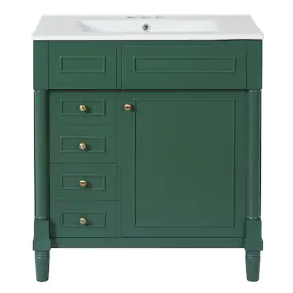 Front. Boyel Living - 30 Inch Freestanding Bathroom Vanity with Sink 2 Drawers and Soft Close Door Green - Green.