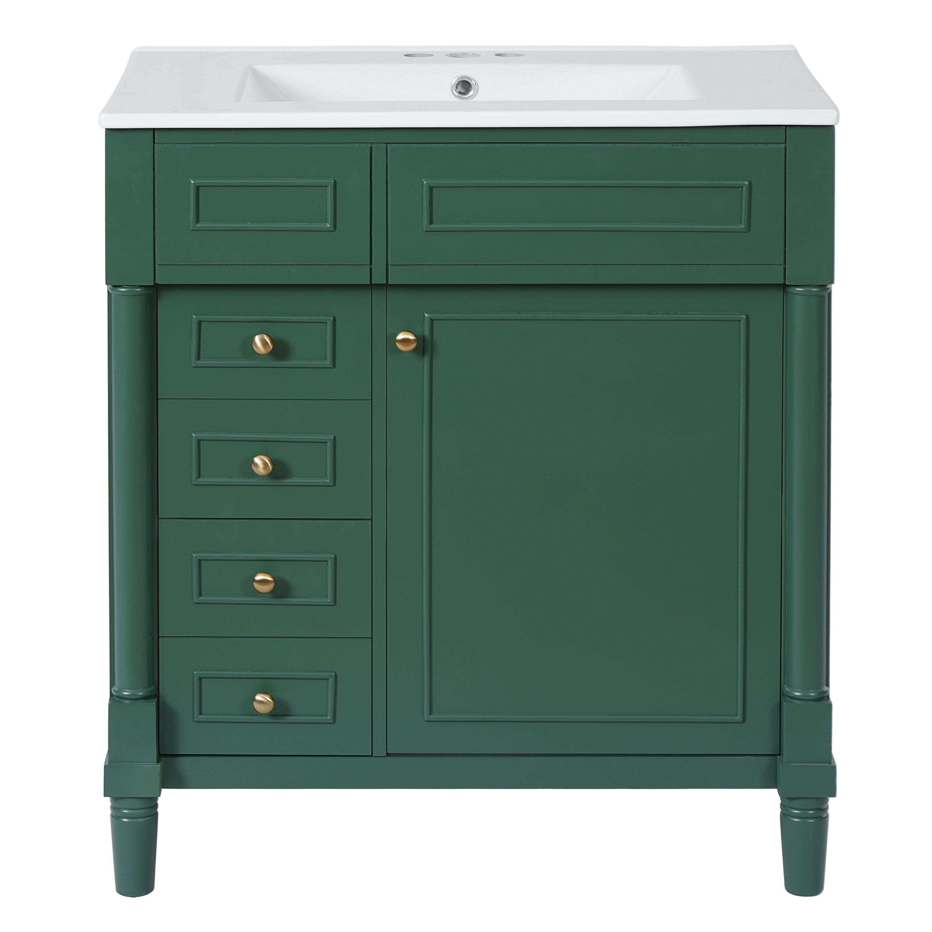 Front. Boyel Living - 30 Inch Freestanding Bathroom Vanity with Sink 2 Drawers and Soft Close Door Green - Green.