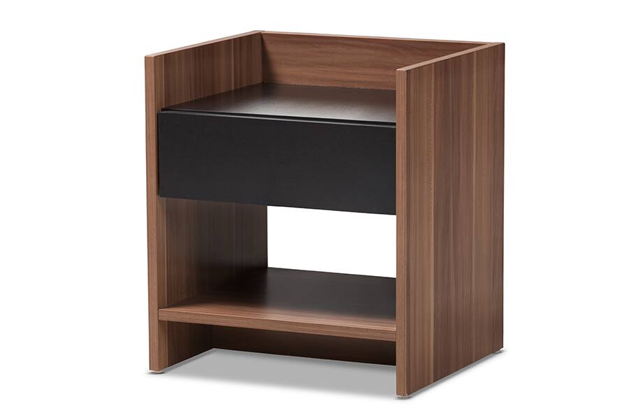 Baxton Studio - Vanda Modern and Contemporary Two-Tone Walnut and Wood 1-Drawer Nightstand - Black/"Walnut" Brown