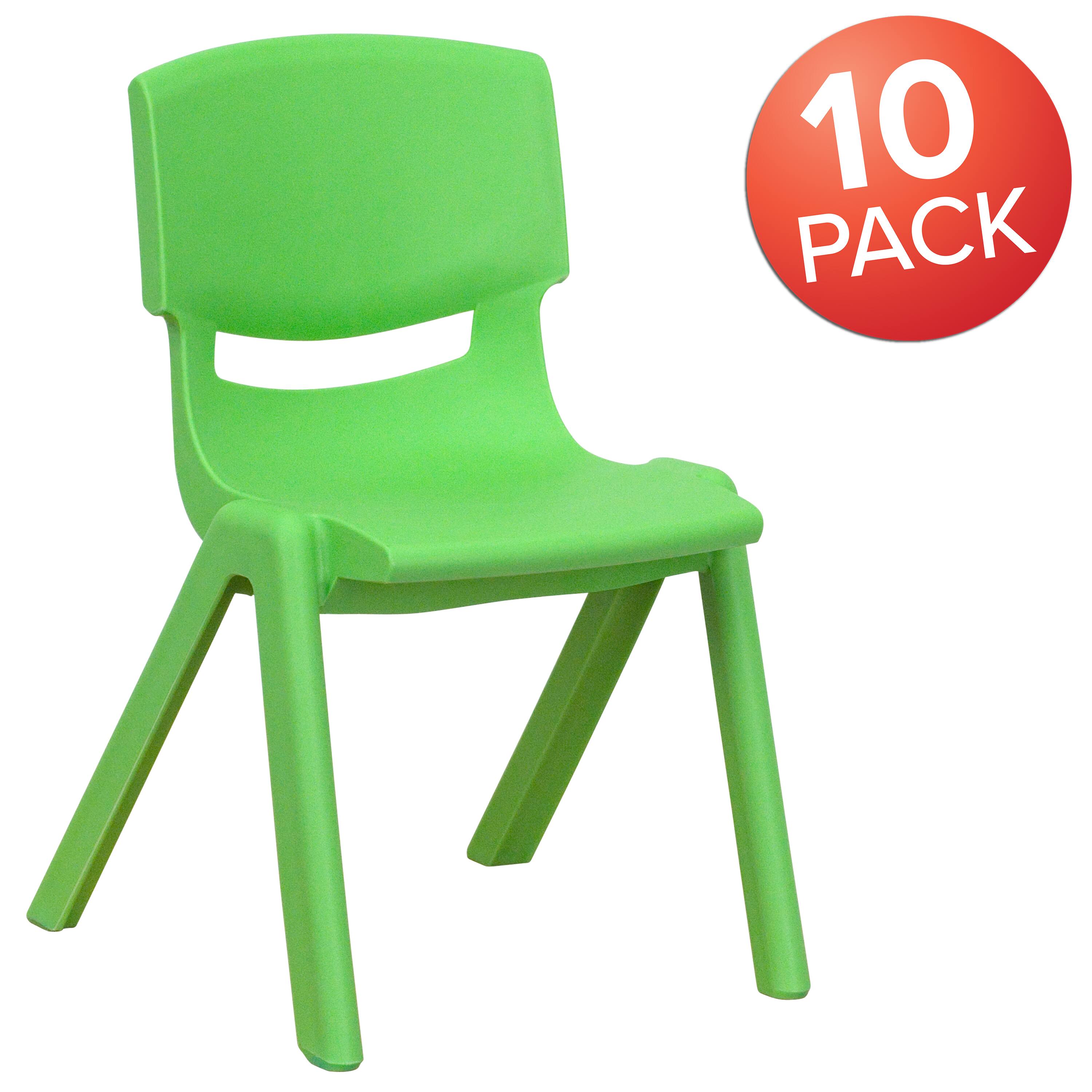 Alt View 1. Emma + Oliver - 10 Pack Plastic Stackable School Chair with 12" Seat Height - Green.