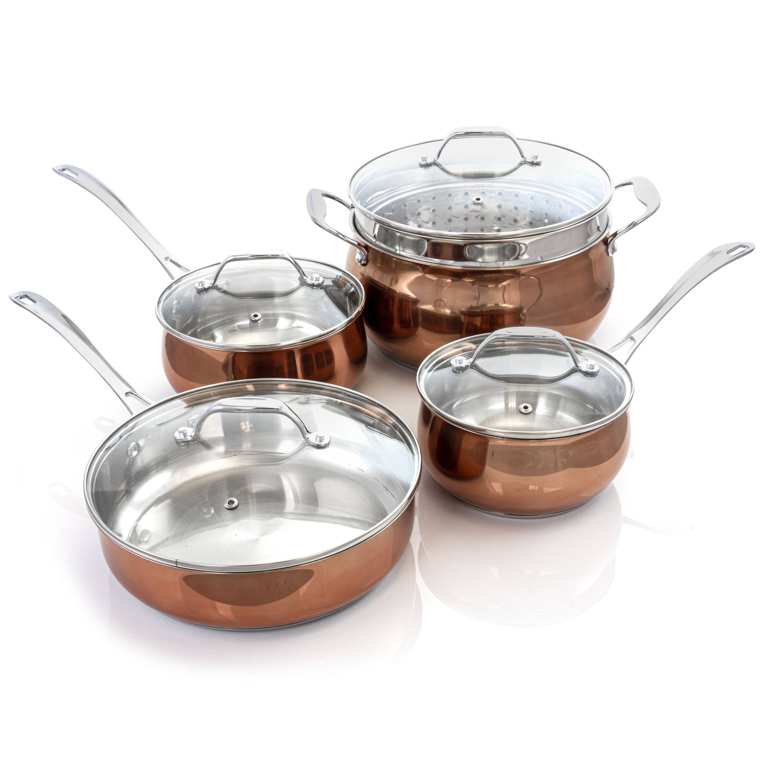 Front. Oster - Oster Carabello 9 Piece Stainless Steel Cookware Combo Set in Copper - Copper.