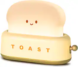 Cluzine - Cute Toaster Toast LED Night Light, Rechargeable Dimmable Lamp with Timer for Bedroom & Desk