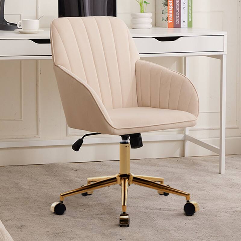 HTUTWOO - Office Chair- Ergonomic,Adjustable, Gold Base, Wide Backrest,for Office, Bedroom, Ideal for Professionals, Students - Khaki