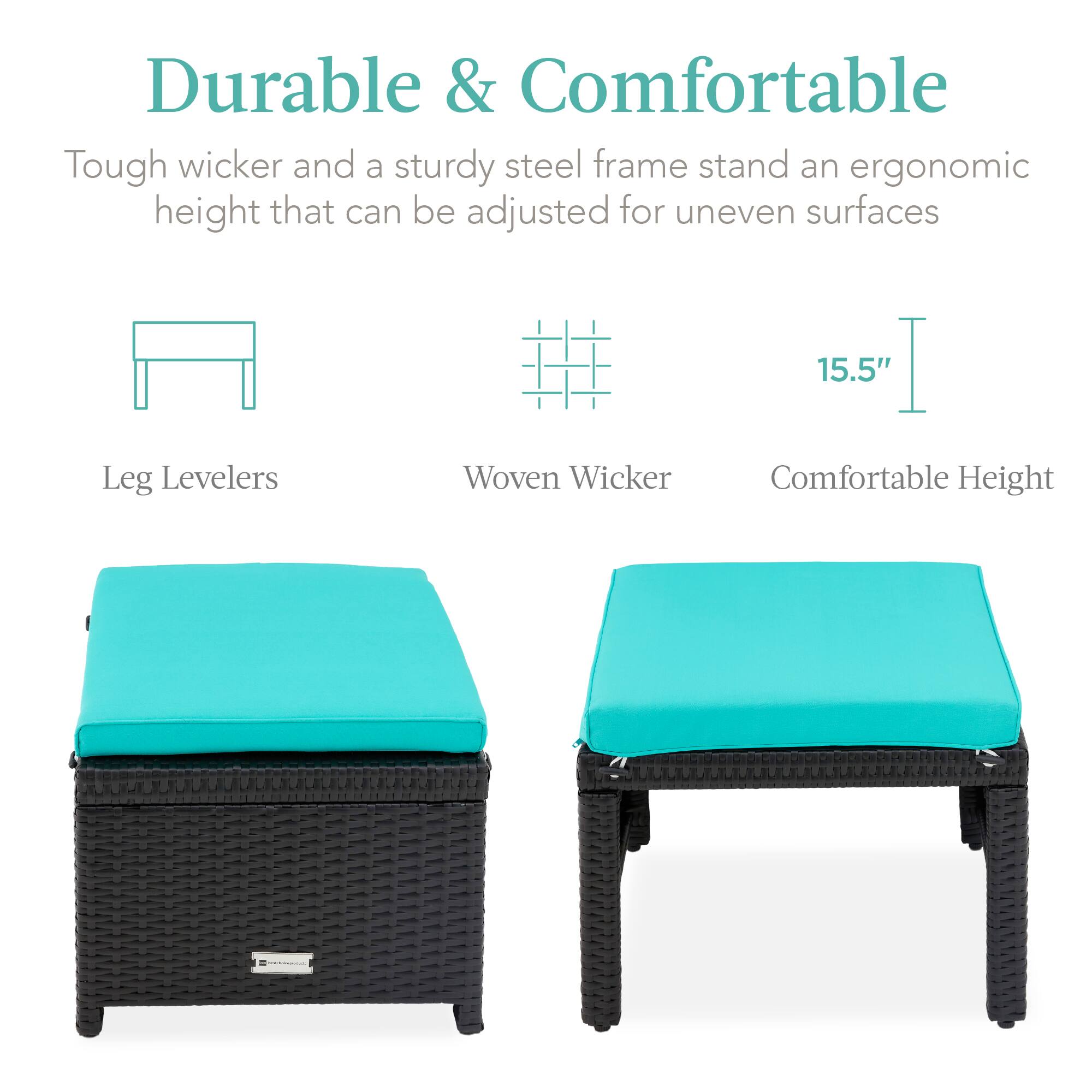 Durable & Comfortable

Tough wicker and a sturdy steel frame stand an ergonomic height that can be adjusted for uneven surfaces

- Leg Levelers
- Woven Wicker
- Comfortable Height

15.5"