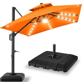 Best Choice Products - 12x12ft 2-Tier Square Outdoor Solar LED Cantilever Umbrella w/ 360-Rotating Base - Orange