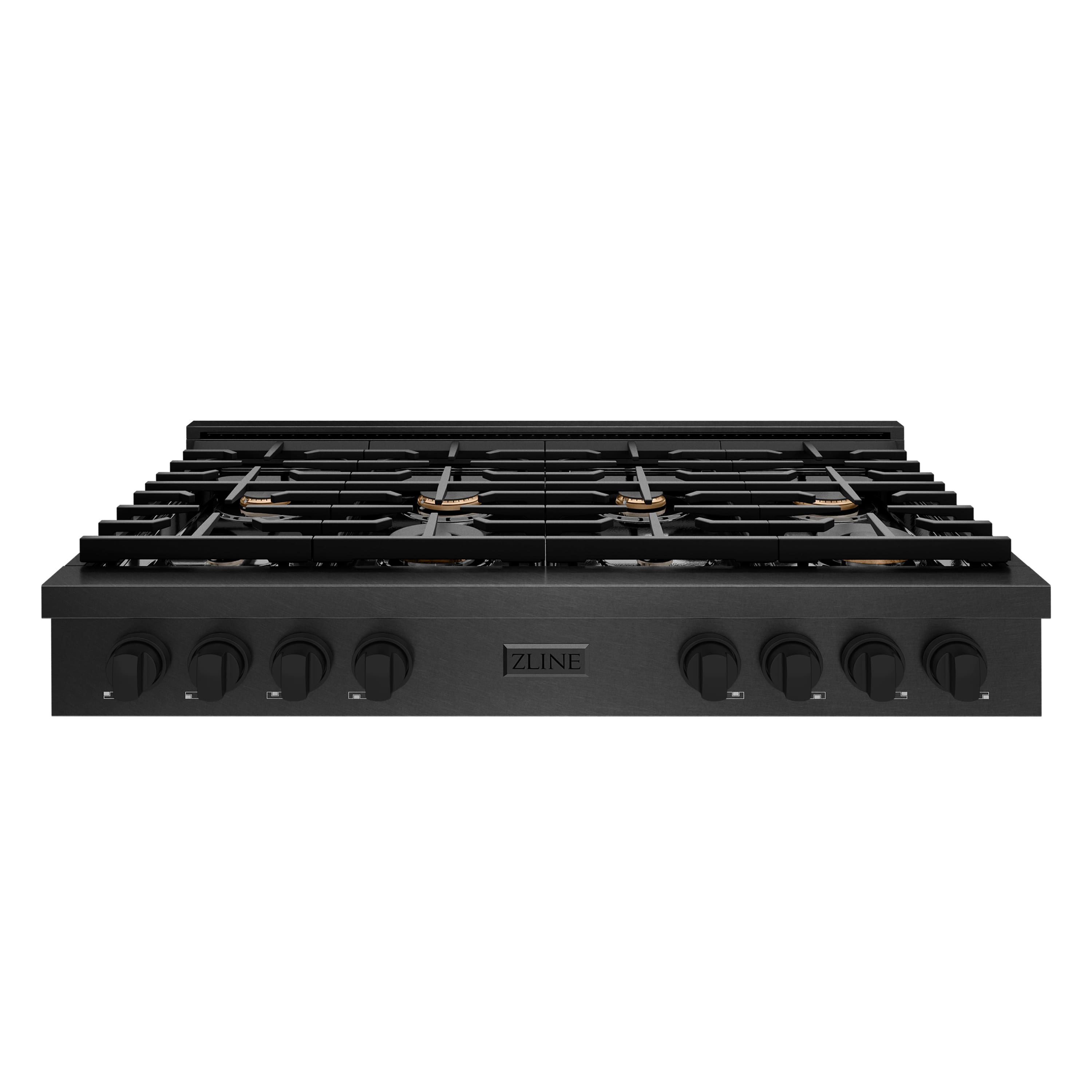 ZLINE 48 in. Paramount Gas Rangetop with 8 Brass Burners and Porcelain Cooktop in Black Satin Steel (SRTBS-BR-48) Front