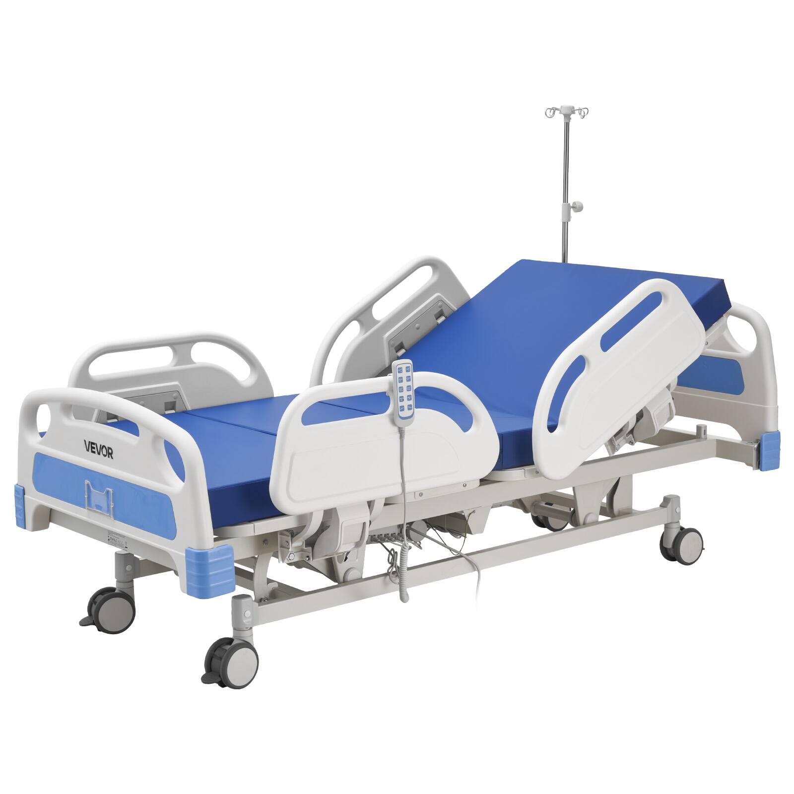 Alt View 5. VEVOR - Premium 5 Function Full Electric Hospital Bed, ICU Electric Medical Bed with Trendelenburg & Reverse Trendelenburg - White;Blue.