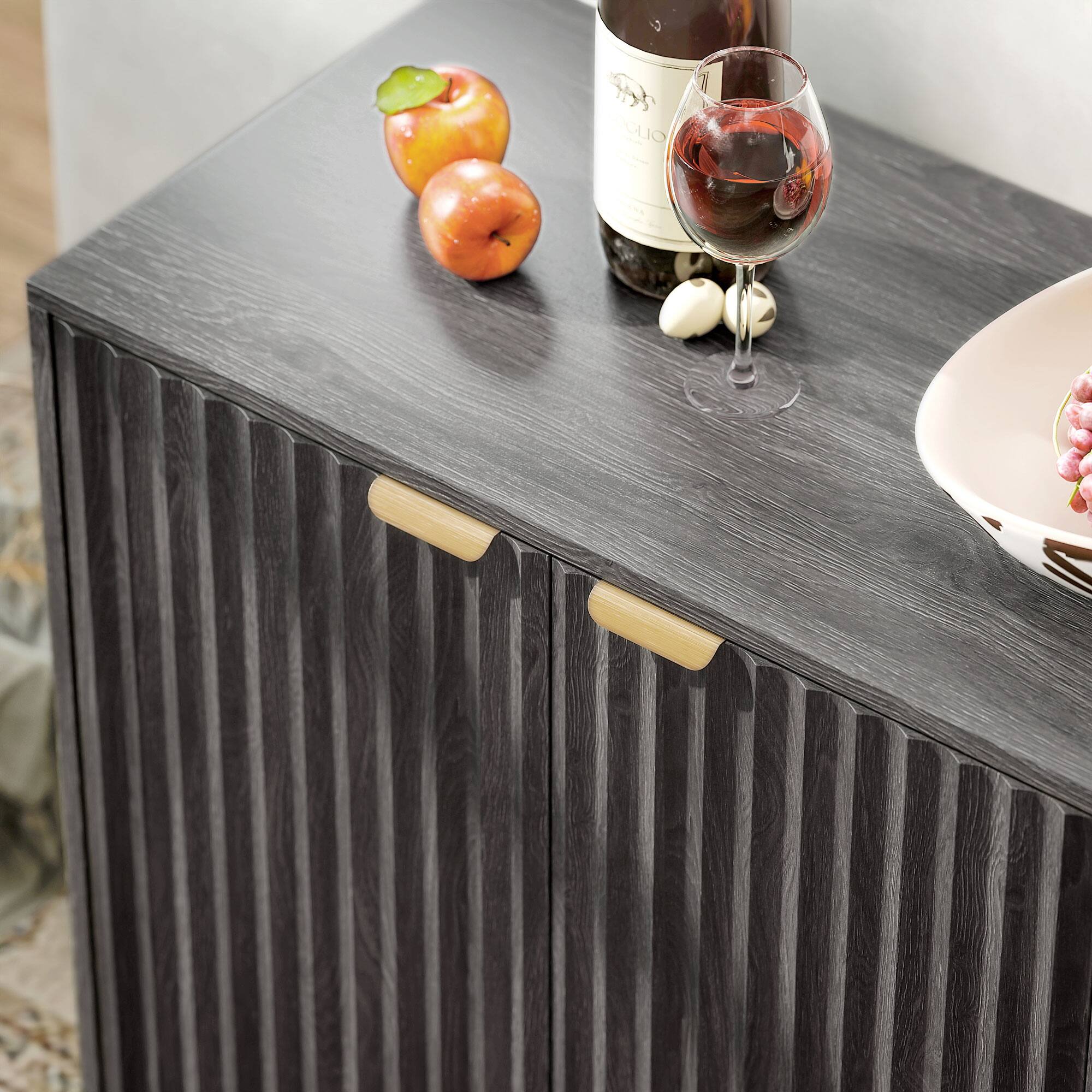 Alt View 8. Homcom - Sideboard Buffet Cabinet with Storage, 55" Fluted Modern Buffet Table Coffee Bar Console Cabinet with Shelves - Dark Gray.