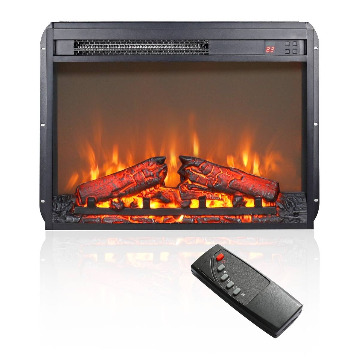 Front. Loheer - Loheer 23 inch electric fireplace insert ultra thin heater with log set - Antique Black.