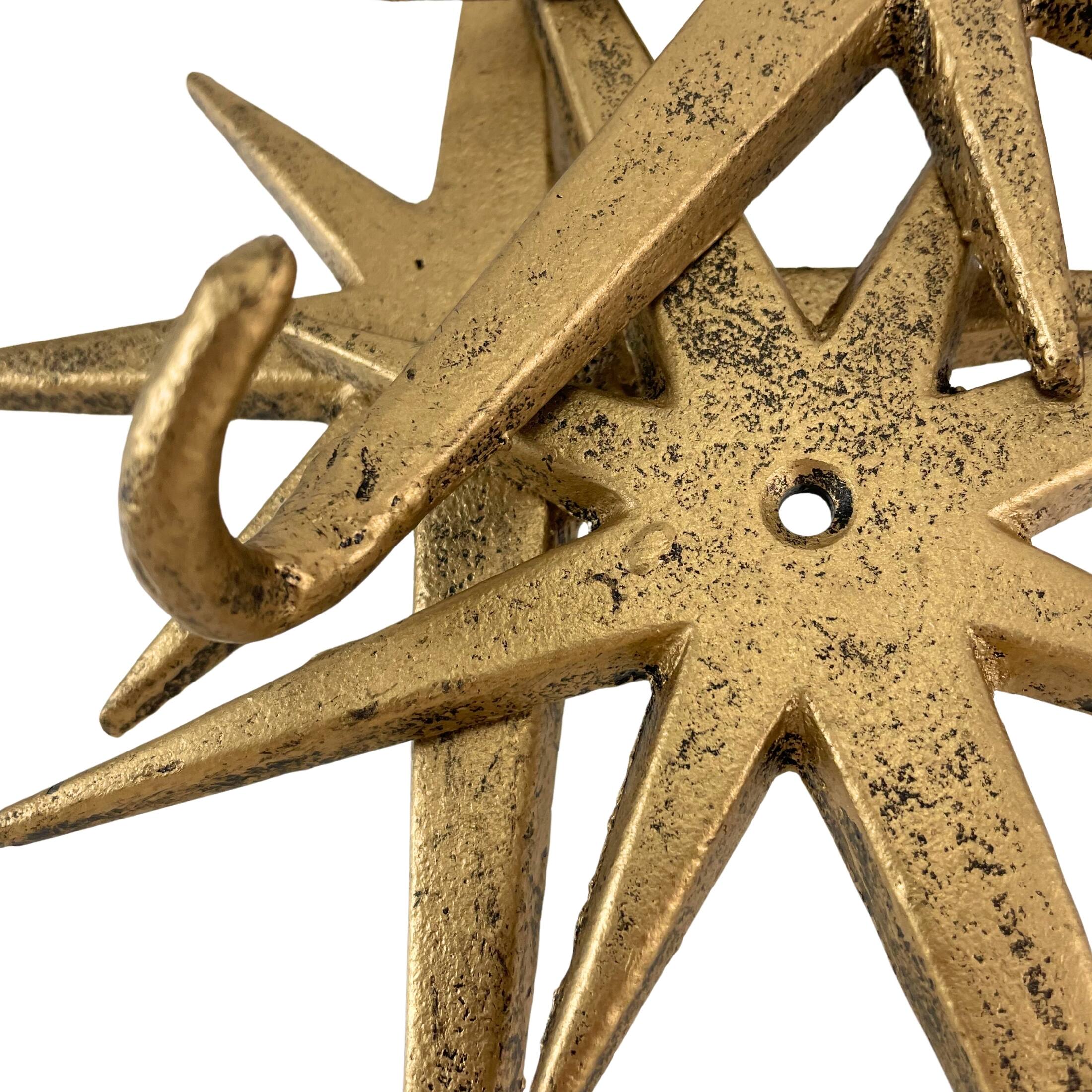 Alt View 2. Zeckos - Gold Atomic Starburst Hooks Set of 3 – Mid-Century Modern Decor - Gold.