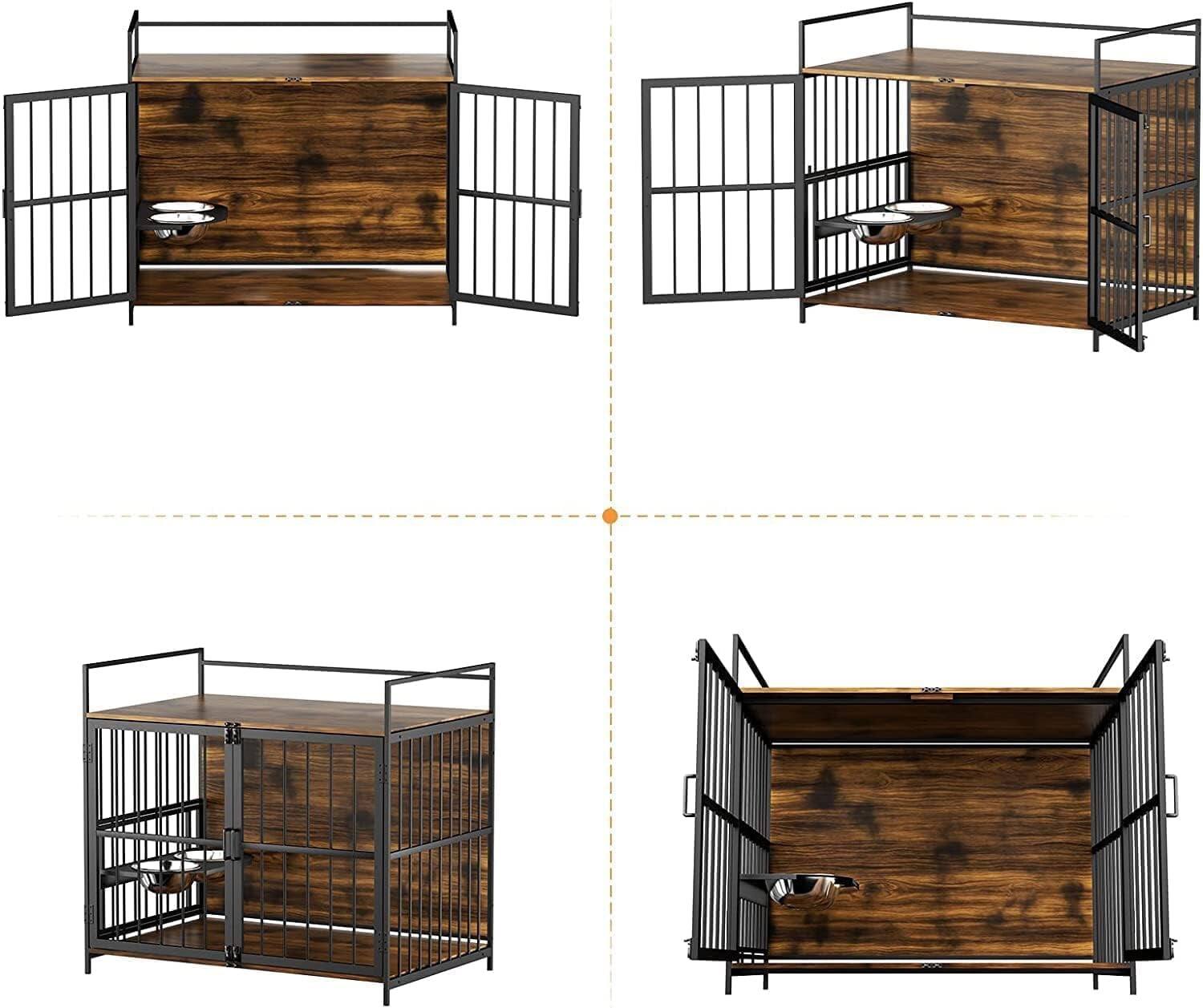 Alt View 2. Pefilos - 41" Dog Crate Furniture with 360° Rotating & Adjustable Elevated Feeding Station, Spacious for Large Dogs.